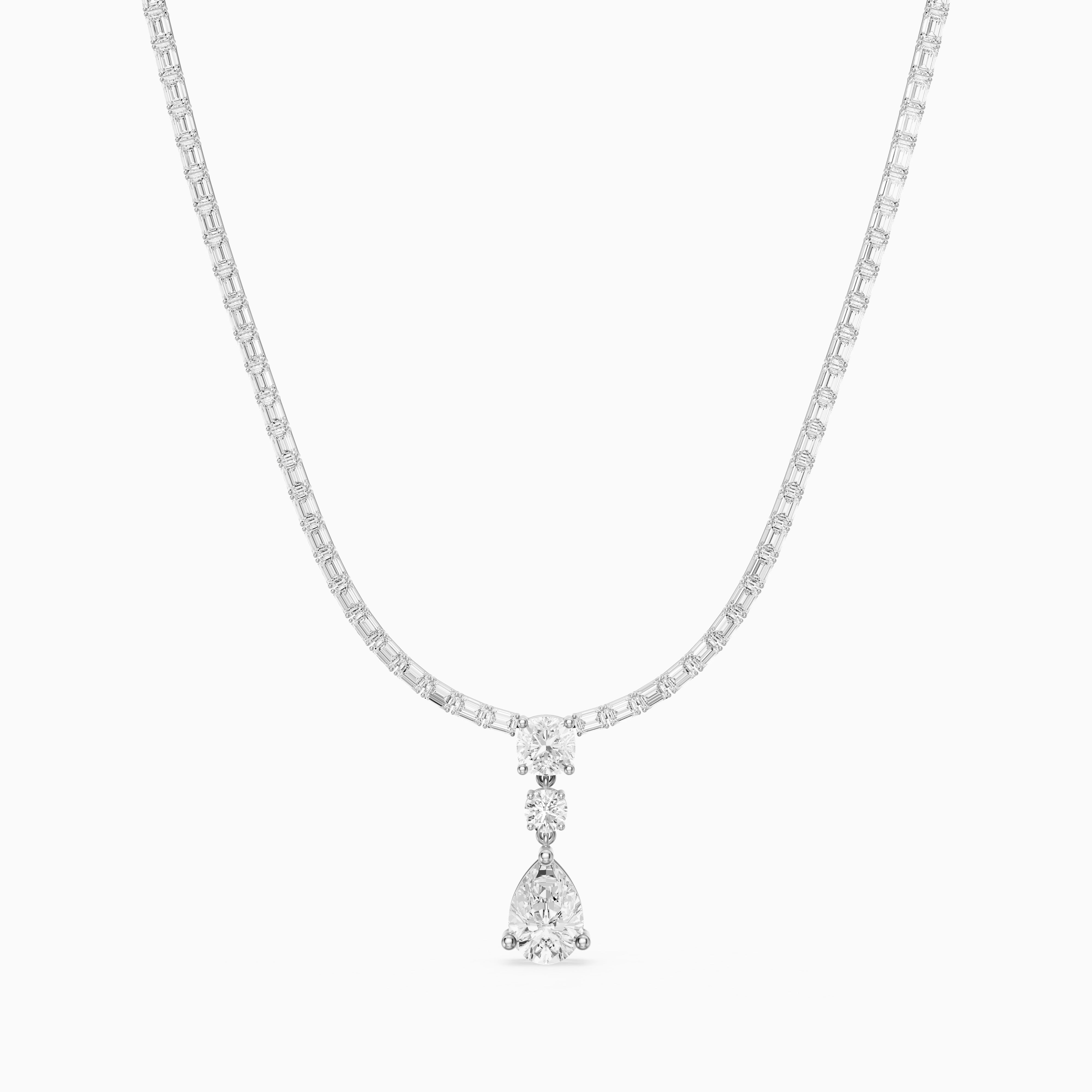 Vivian Baguette Cut Lab Grown Diamond Pear Drop Tennis Necklace