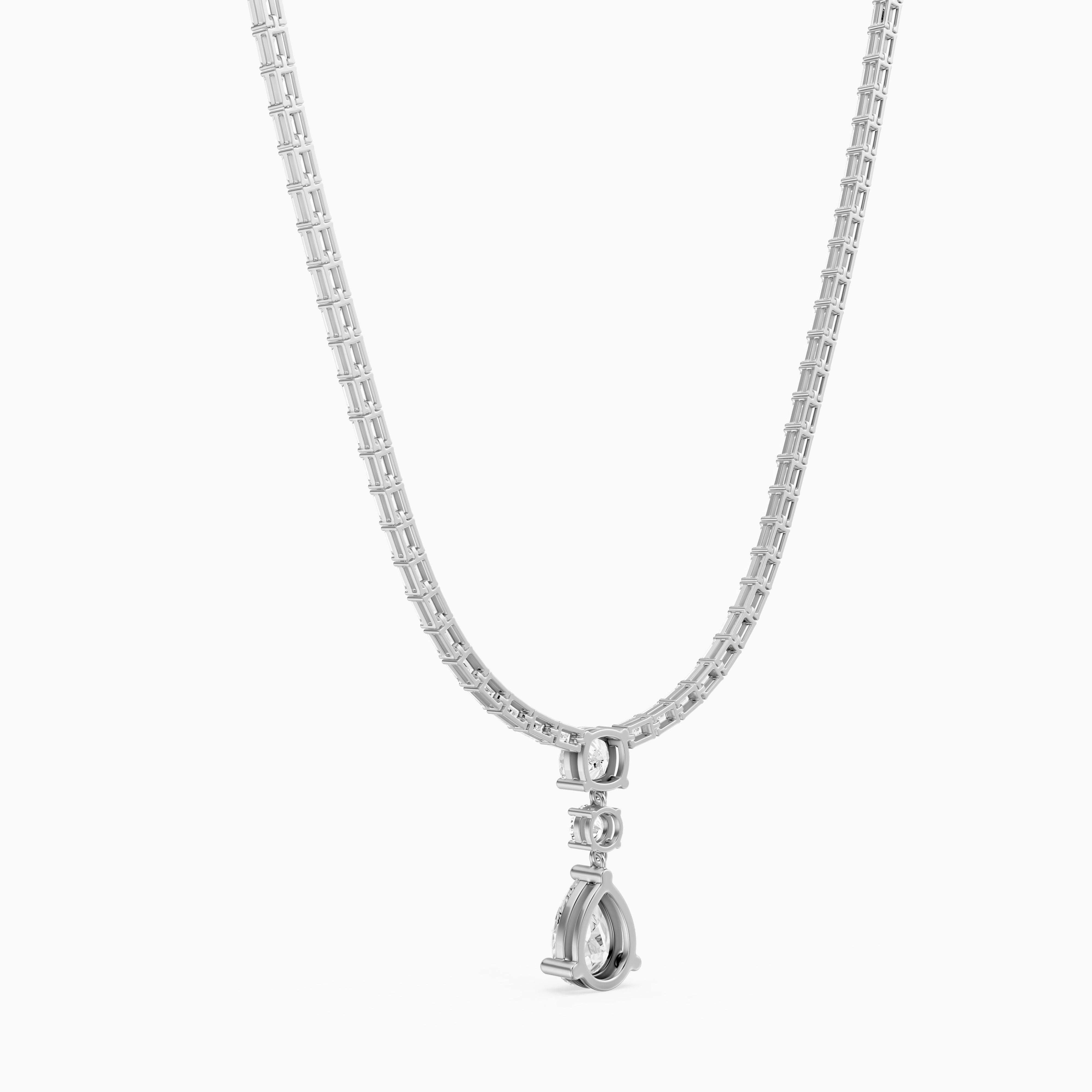 Vivian Baguette Cut Lab Grown Diamond Pear Drop Tennis Necklace