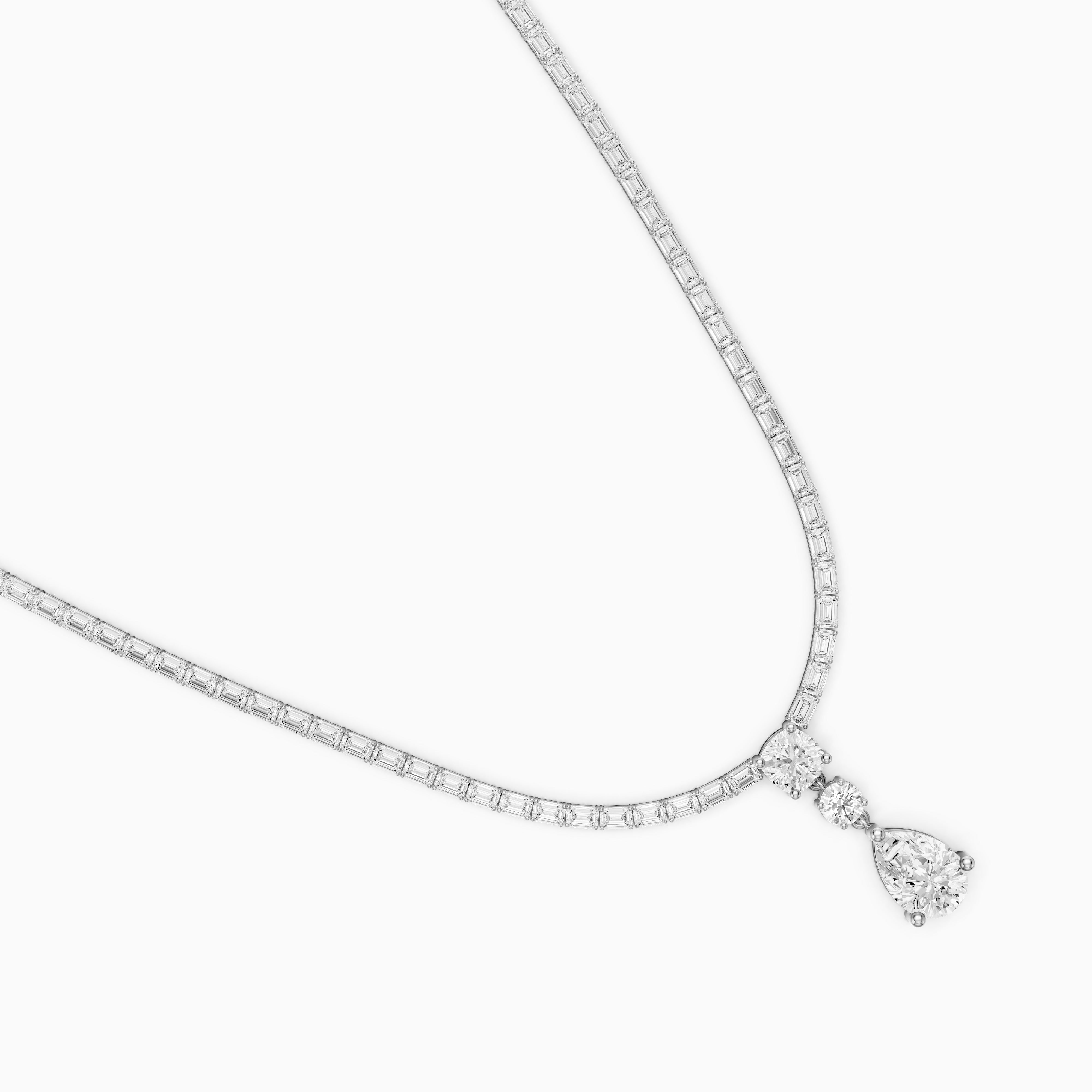 Vivian Baguette Cut Lab Grown Diamond Pear Drop Tennis Necklace