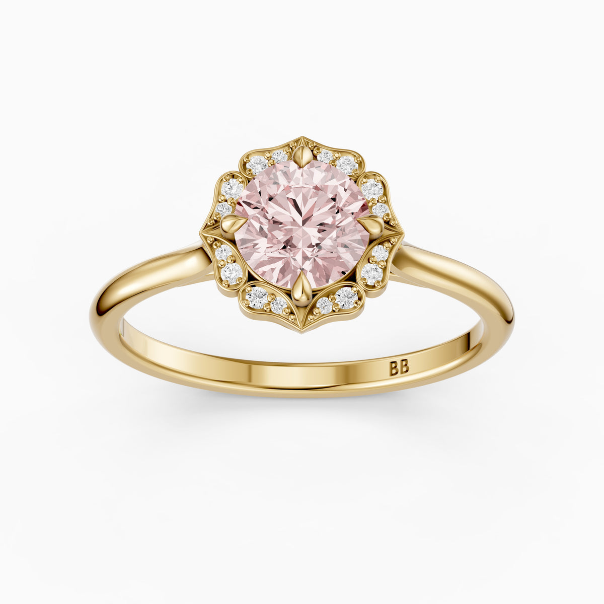 Camille Vintage Inspired Round Cut Halo Pink Lab Grown Diamond Ring