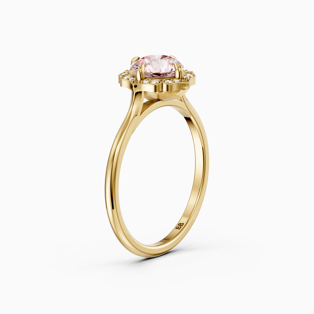 Camille Vintage Inspired Round Cut Halo Pink Lab Grown Diamond Ring