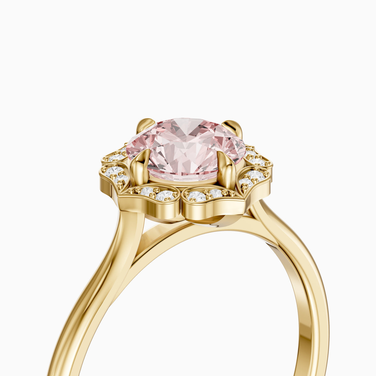 Camille Vintage Inspired Round Cut Halo Pink Lab Grown Diamond Ring