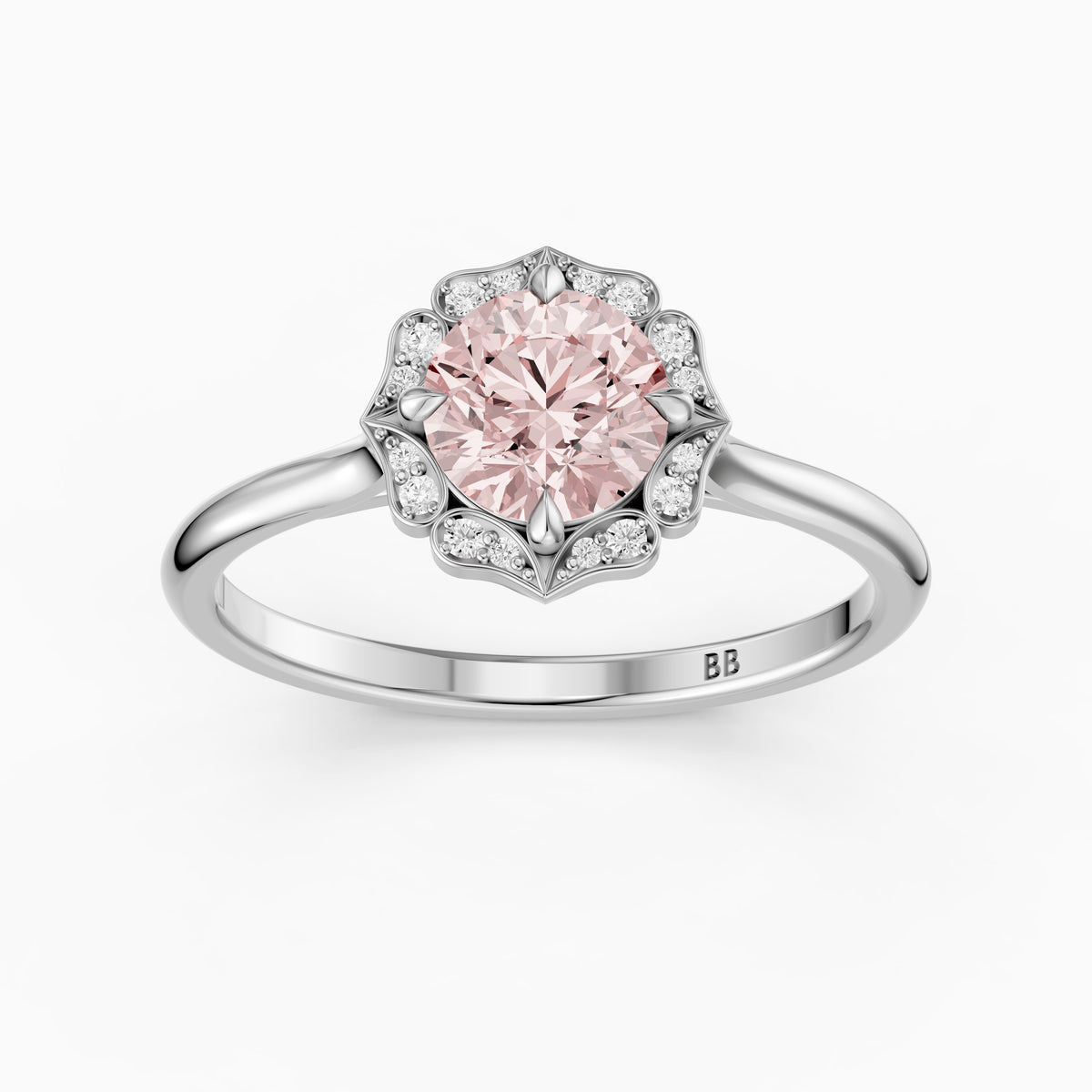 Camille Vintage Inspired Round Cut Halo Pink Lab Grown Diamond Ring