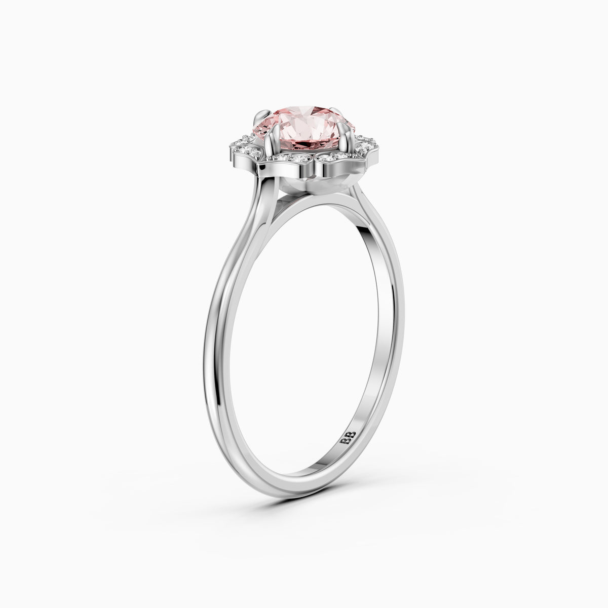 Camille Vintage Inspired Round Cut Halo Pink Lab Grown Diamond Ring