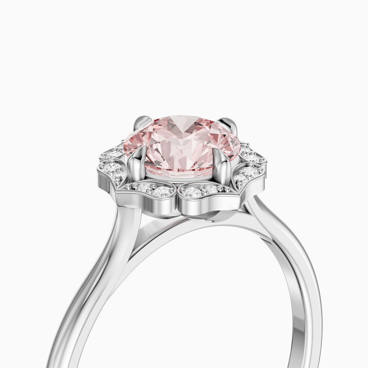 Camille Vintage Inspired Round Cut Halo Pink Lab Grown Diamond Ring