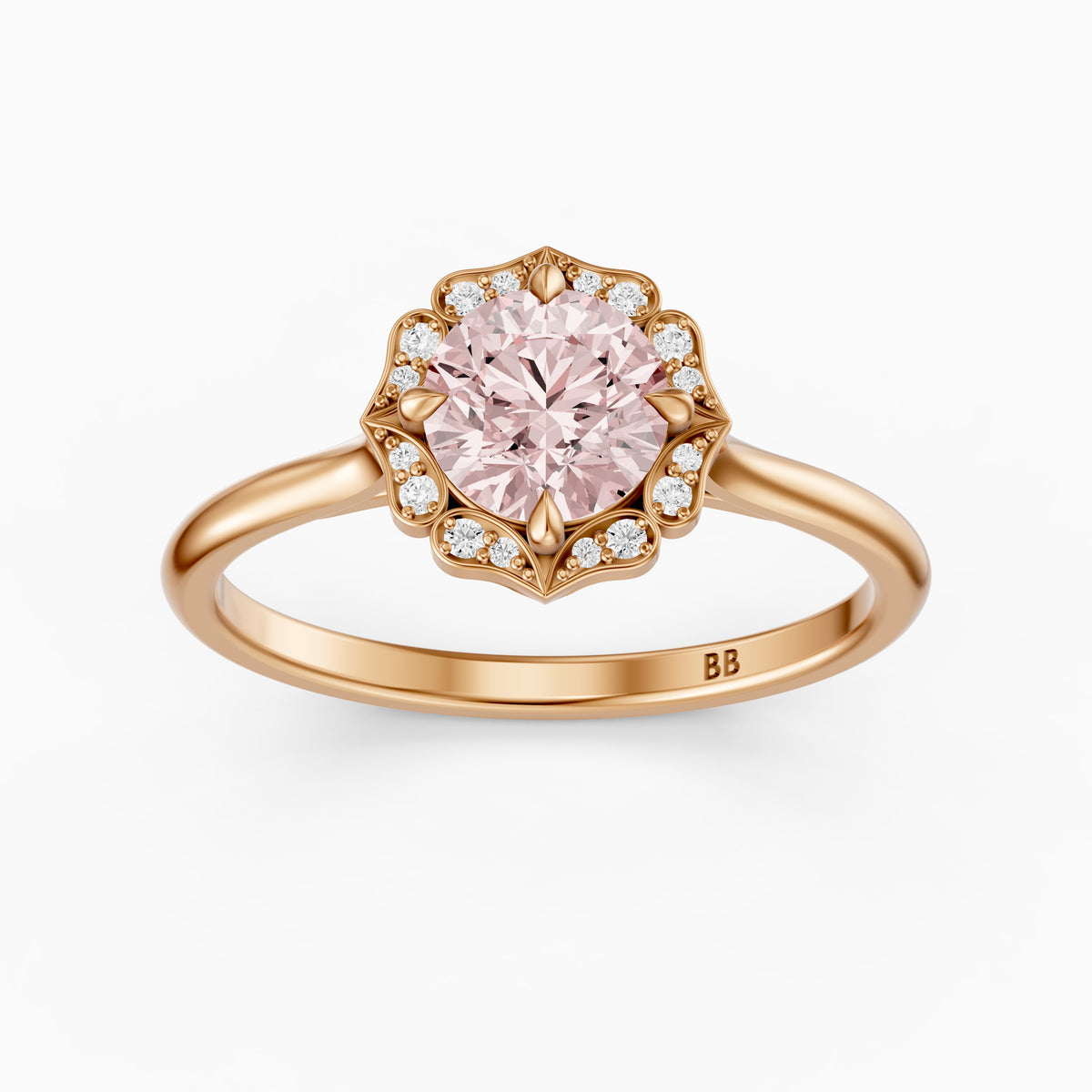 Camille Vintage Inspired Round Cut Halo Pink Lab Grown Diamond Ring