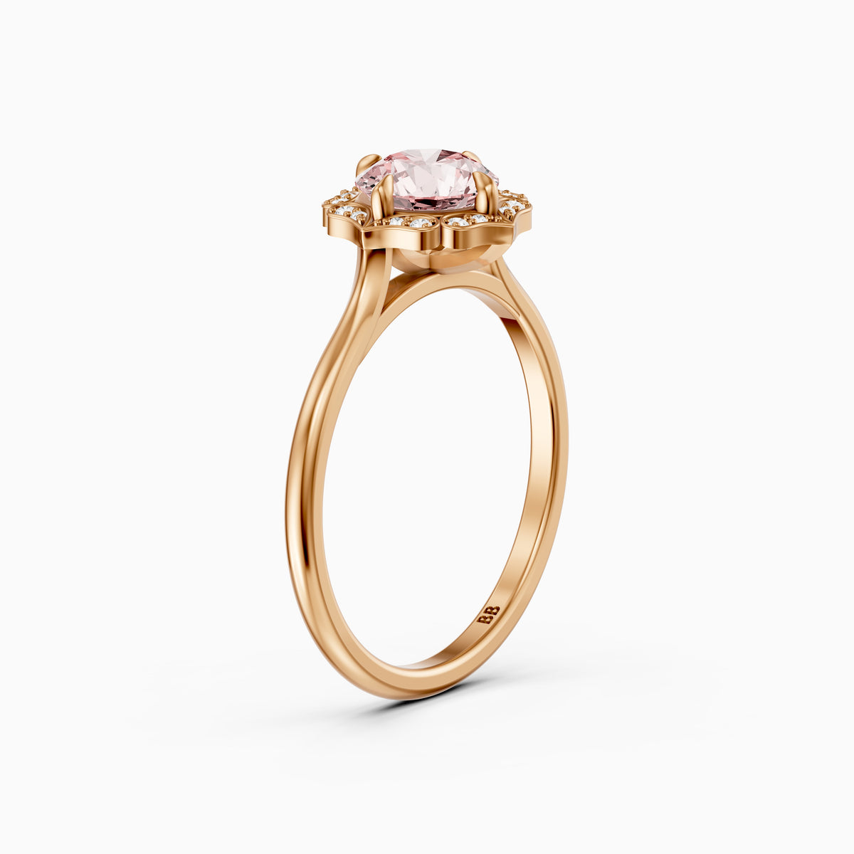 Camille Vintage Inspired Round Cut Halo Pink Lab Grown Diamond Ring