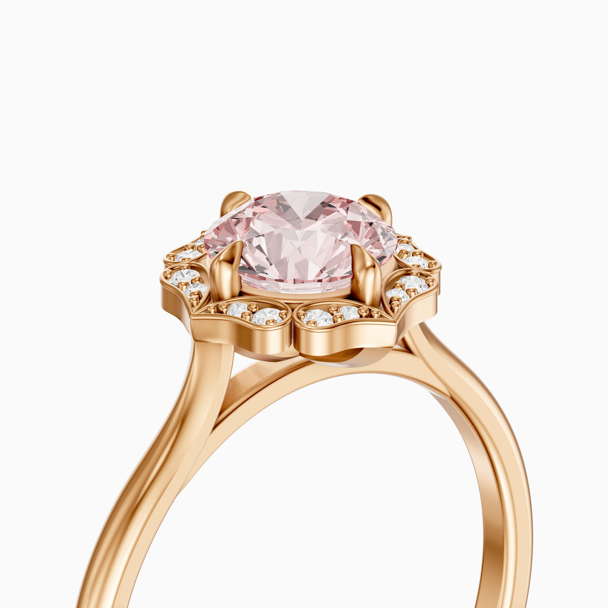 Camille Vintage Inspired Round Cut Halo Pink Lab Grown Diamond Ring
