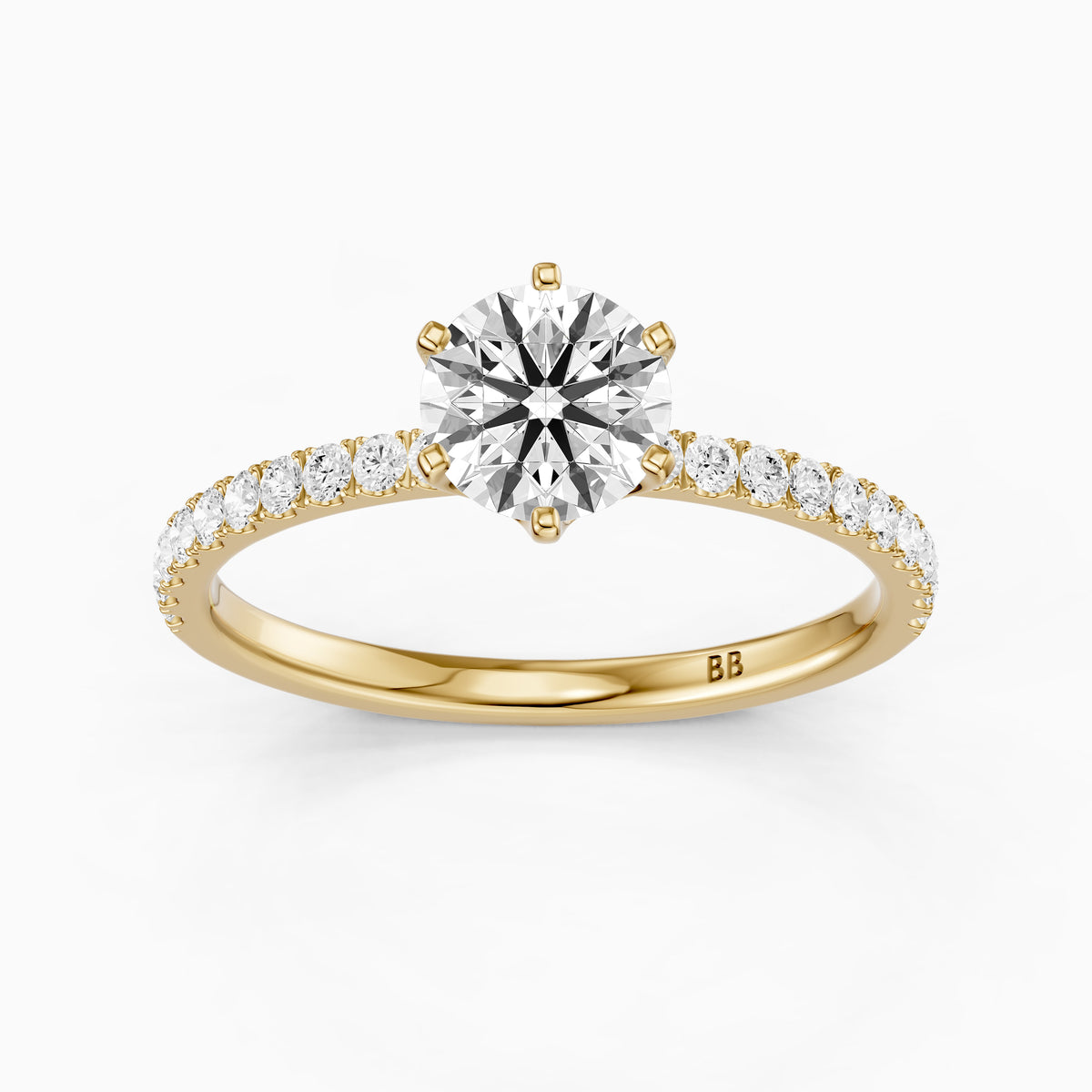 Maggie 6 Prong Round Cut Side Stone Pave Moissanite Diamond Ring