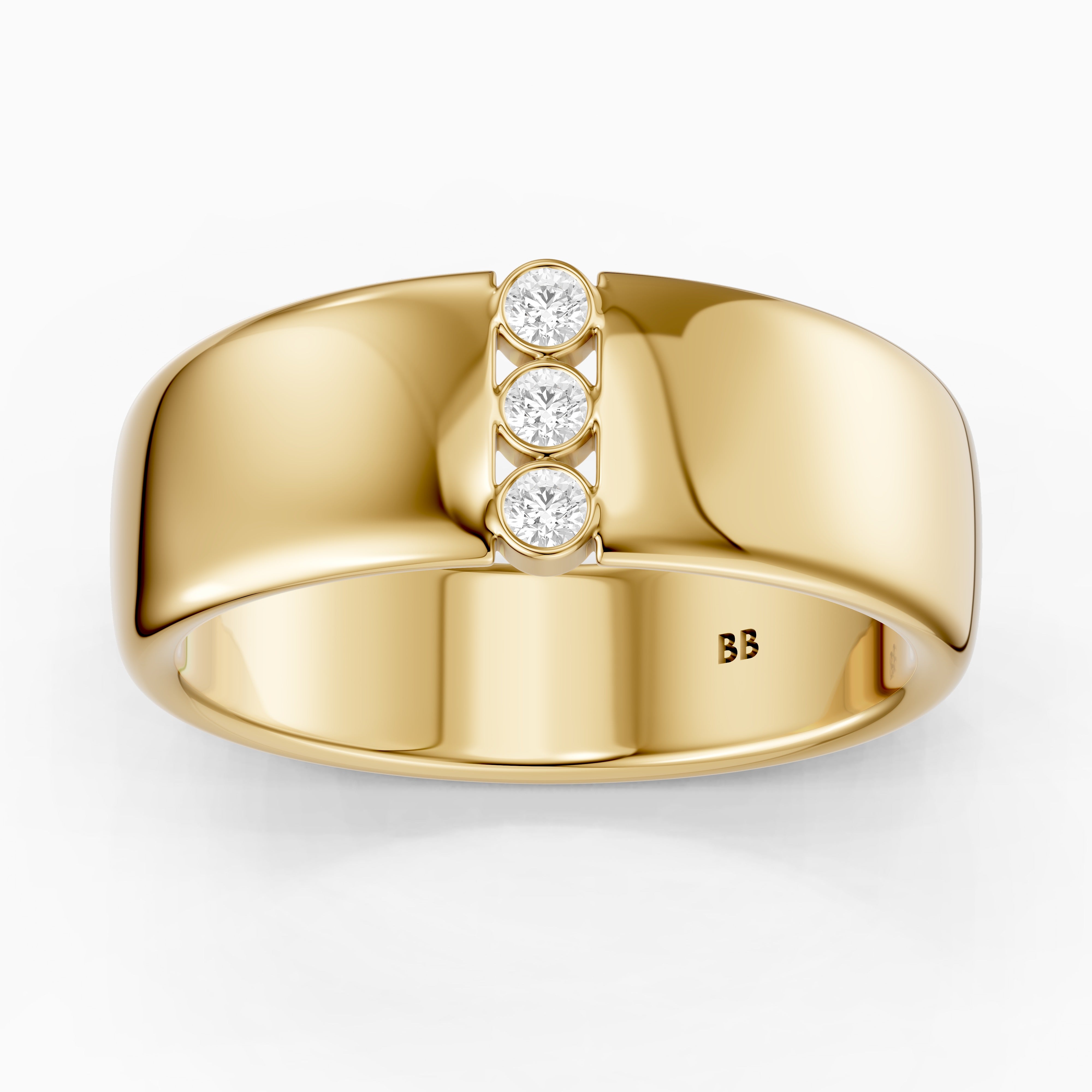 Chiara Round Cut Lab Diamond Bezel Set Three Stone Cigar Band
