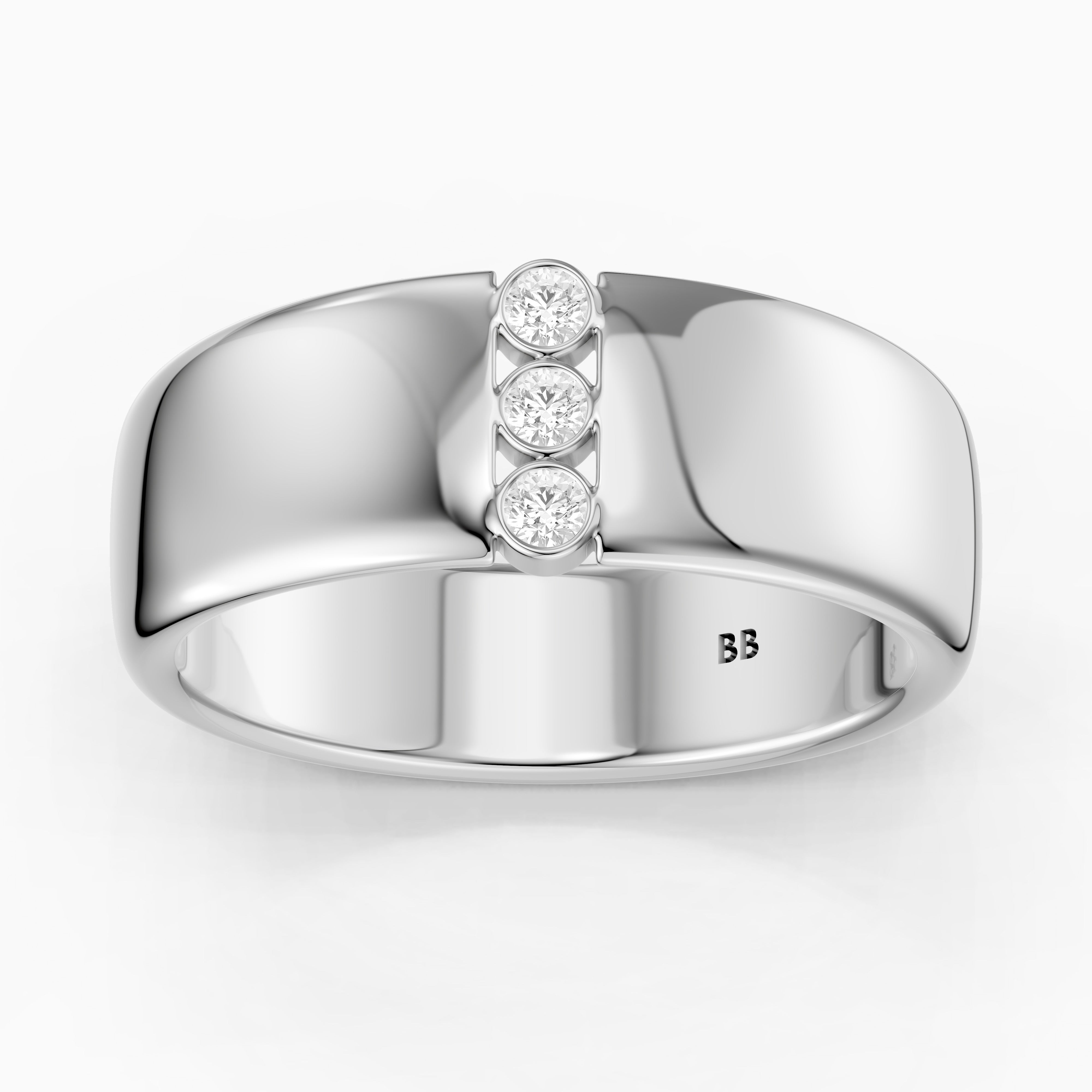 Chiara Round Cut Lab Diamond Bezel Set Three Stone Cigar Band