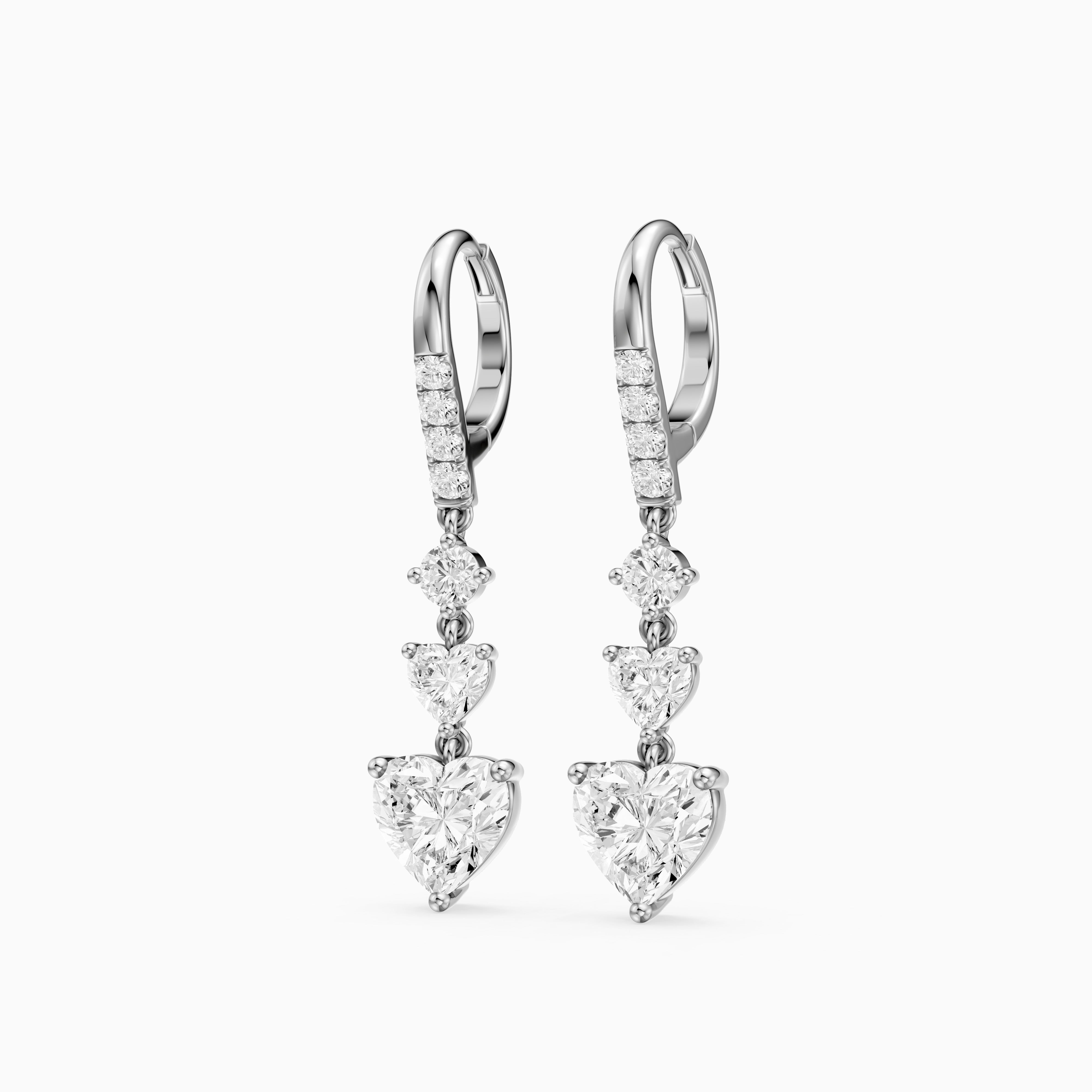 Yasmin Graduated Heart and Round Lab Grown Diamond Dangle Earrings