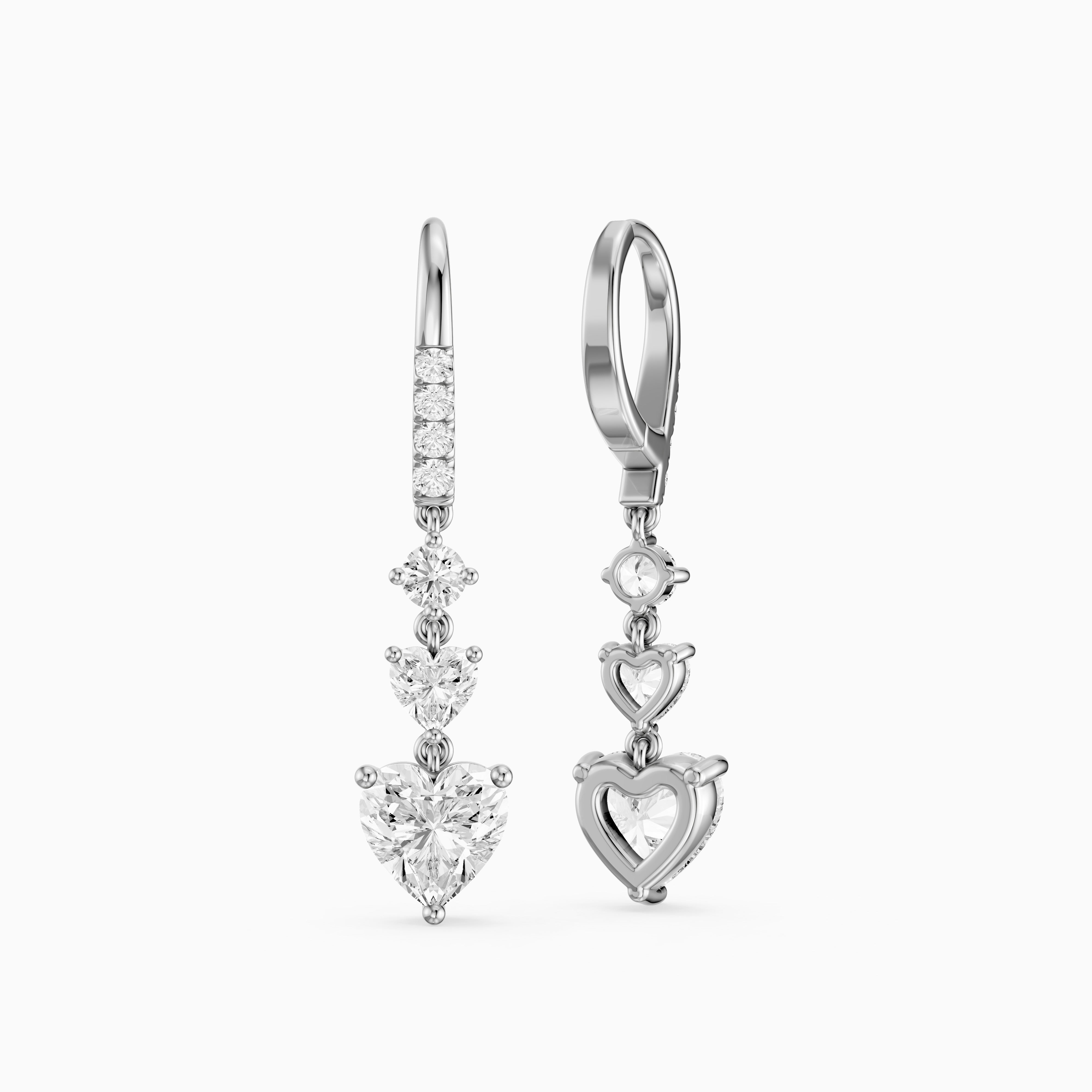 Yasmin Graduated Heart and Round Lab Grown Diamond Dangle Earrings