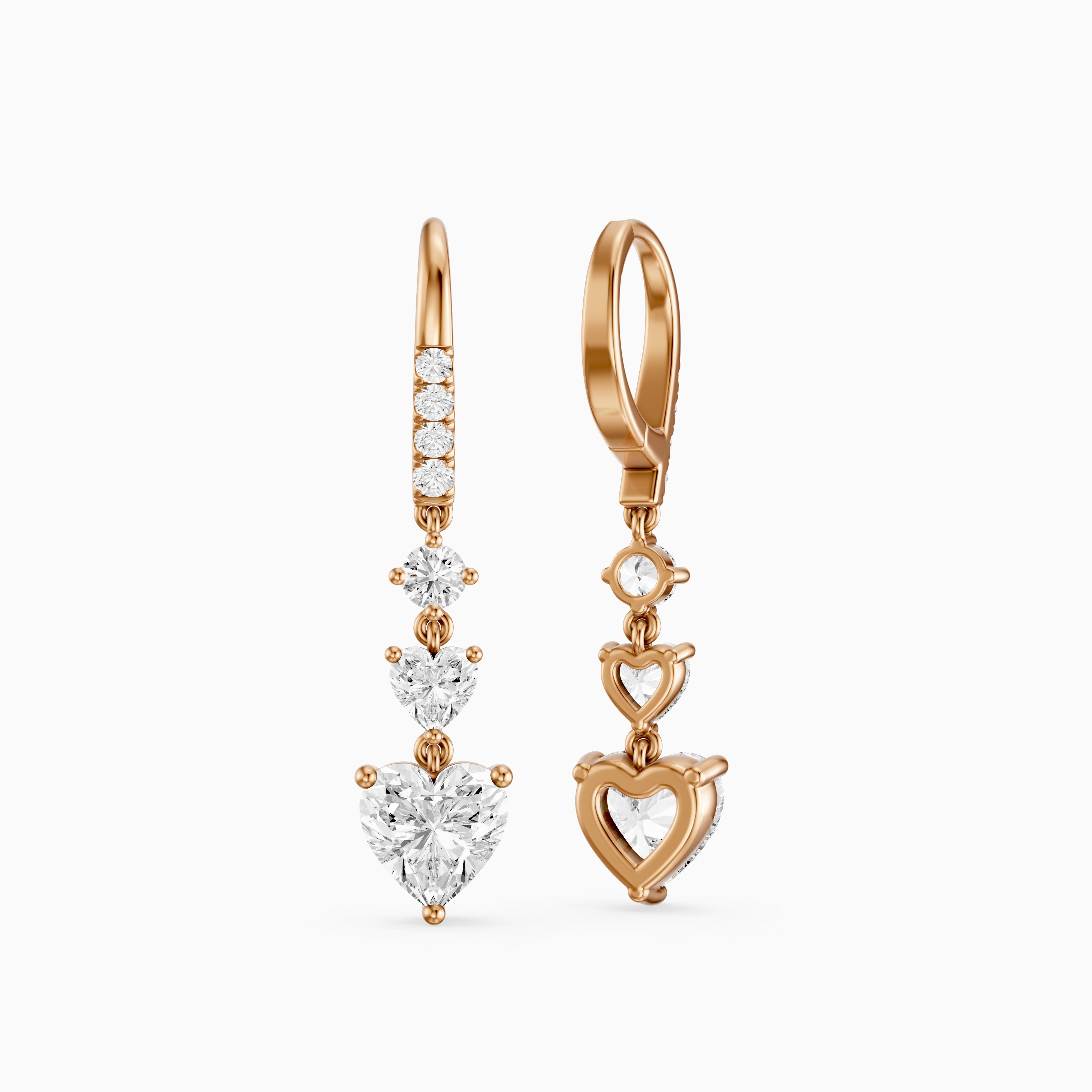 Yasmin Graduated Heart and Round Lab Grown Diamond Dangle Earrings