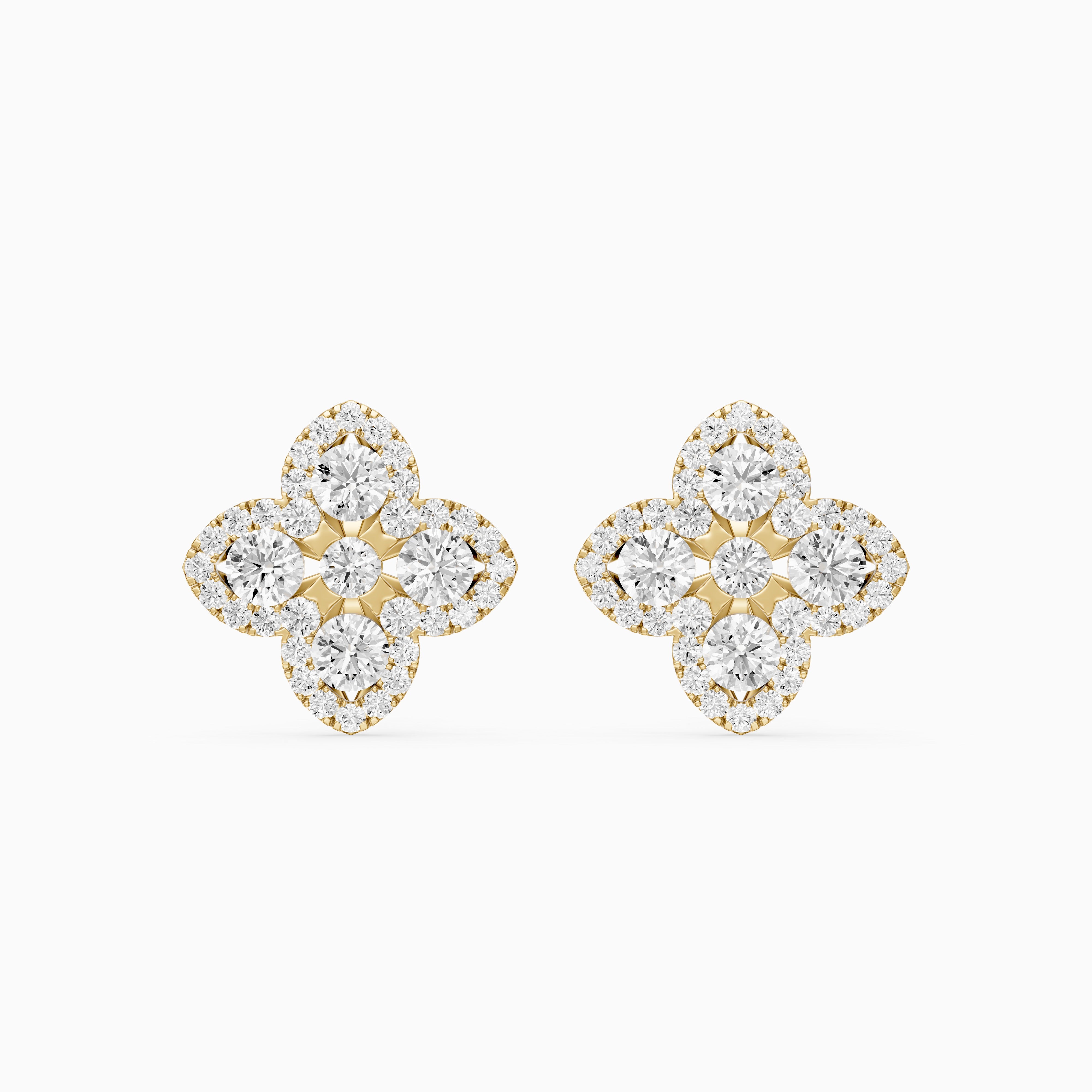 Nirvana Round Cut Lab Grown Diamond Floral Halo Stud Earrings