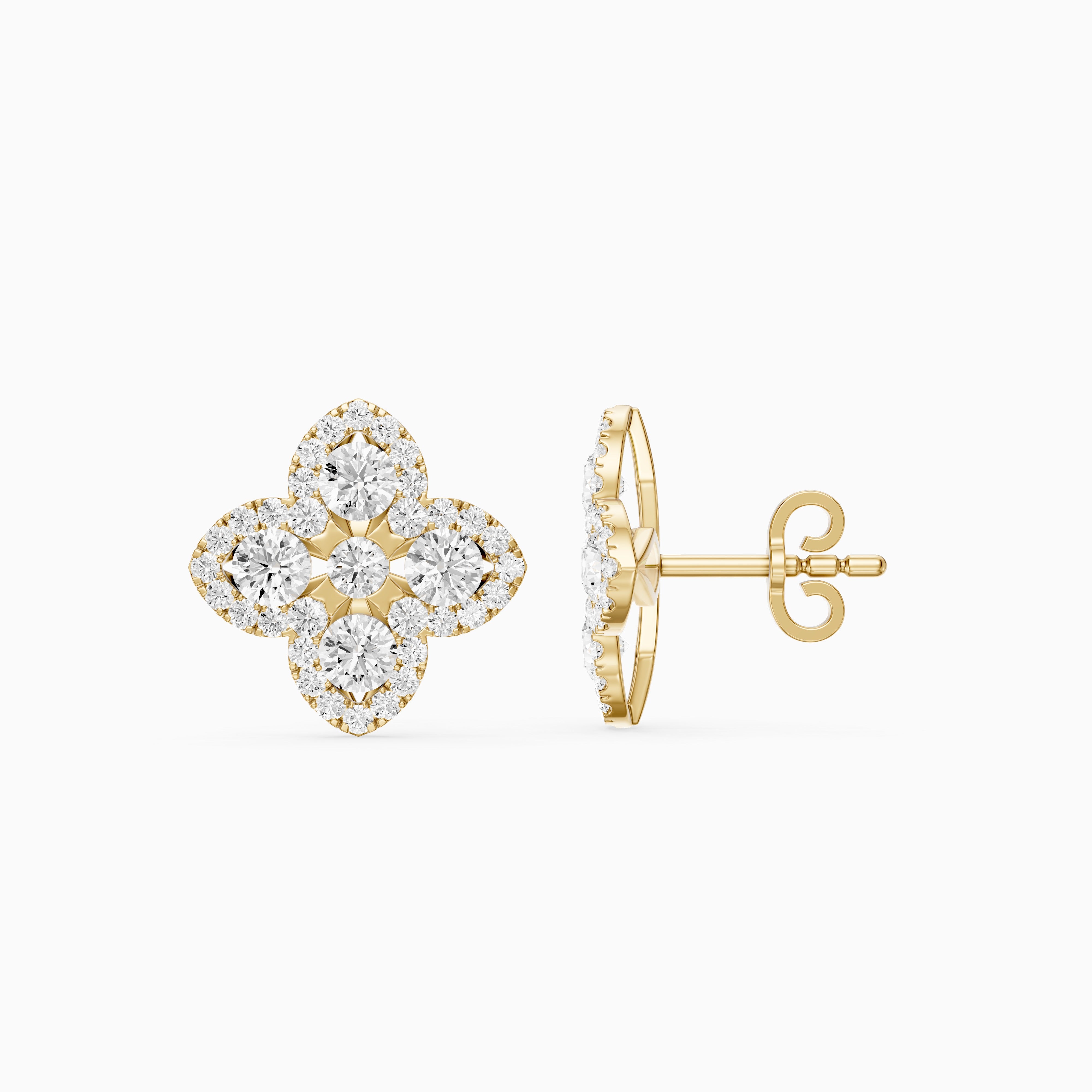 Nirvana Round Cut Lab Grown Diamond Floral Halo Stud Earrings