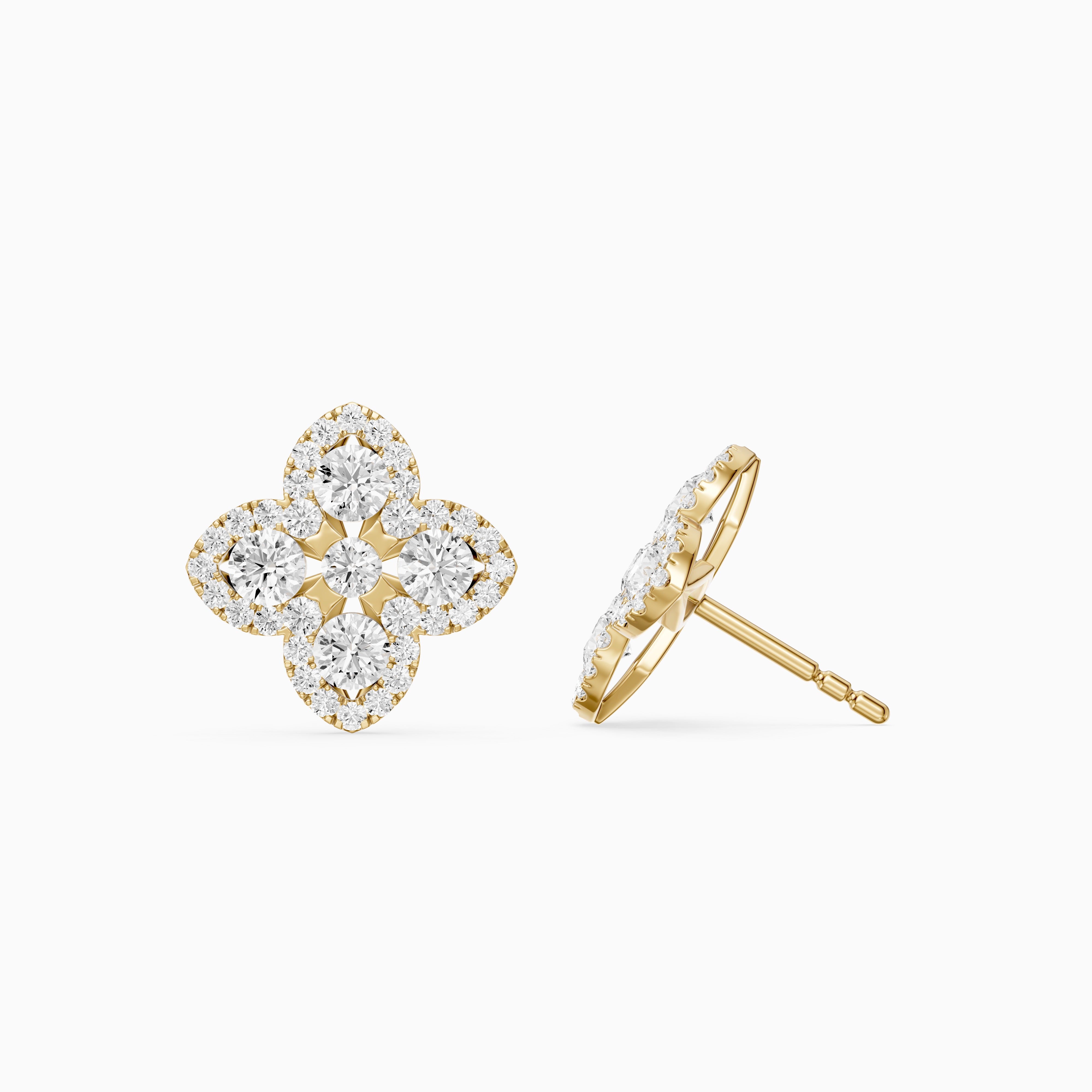 Nirvana Round Cut Lab Grown Diamond Floral Halo Stud Earrings