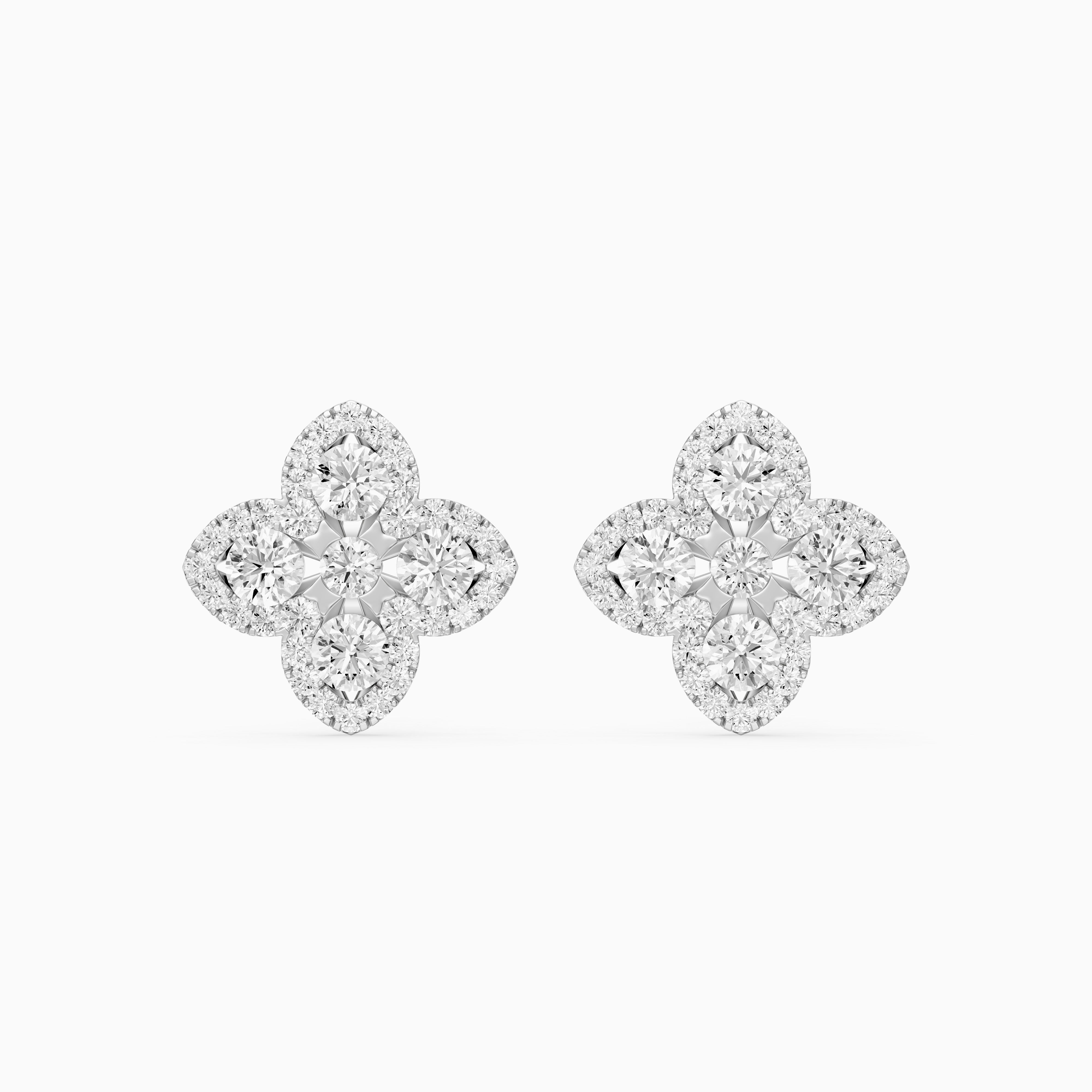 Nirvana Round Cut Lab Grown Diamond Floral Halo Stud Earrings