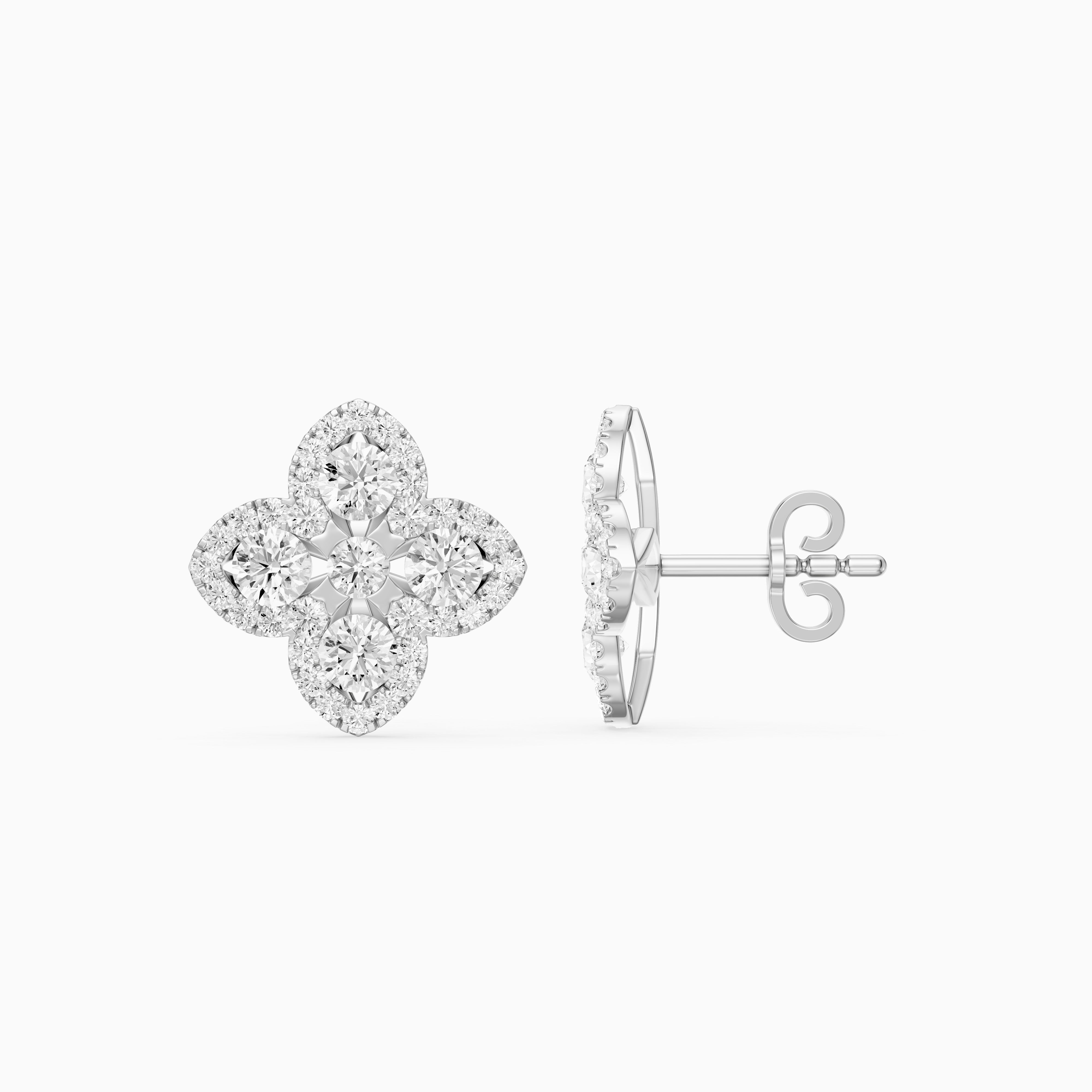 Nirvana Round Cut Lab Grown Diamond Floral Halo Stud Earrings