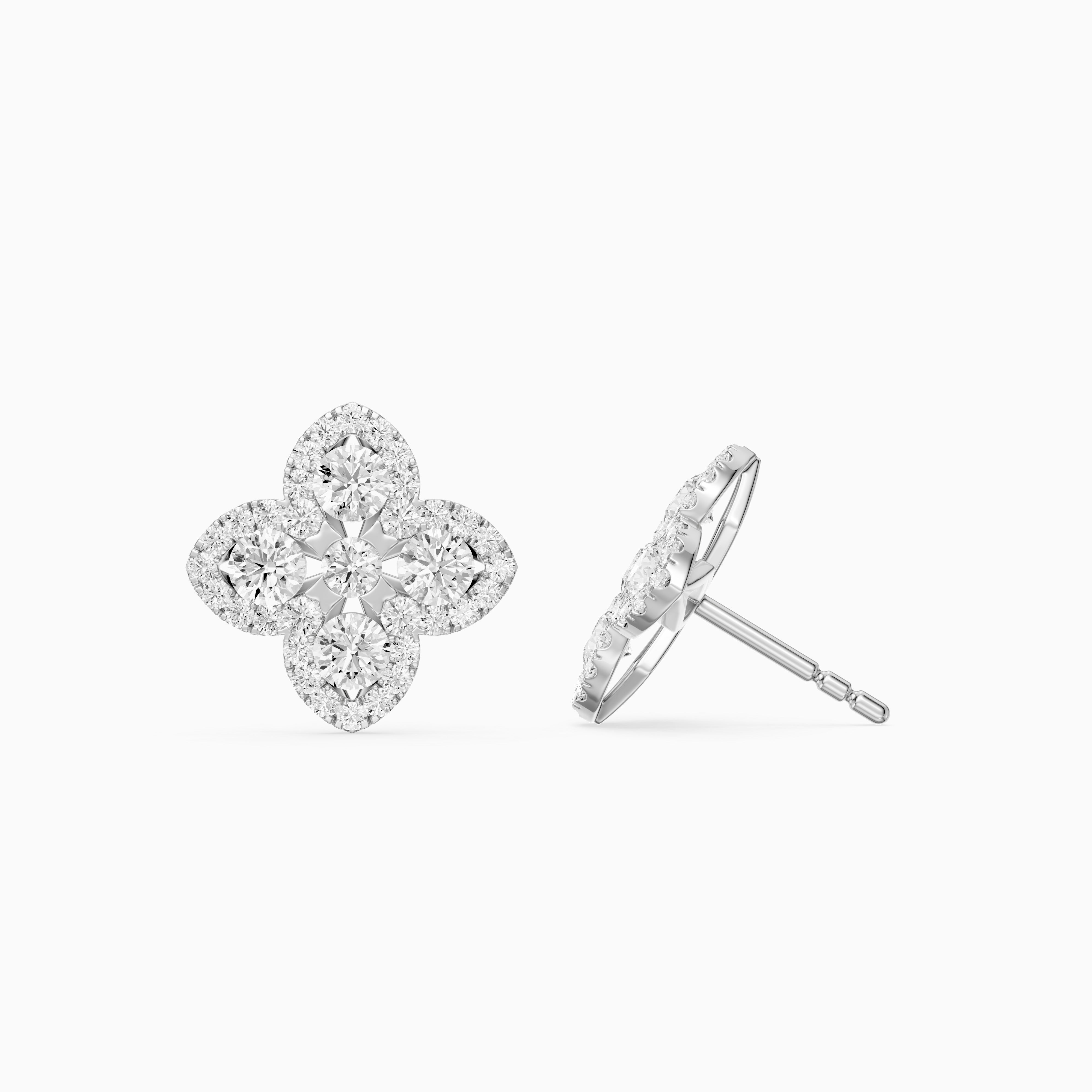 Nirvana Round Cut Lab Grown Diamond Floral Halo Stud Earrings