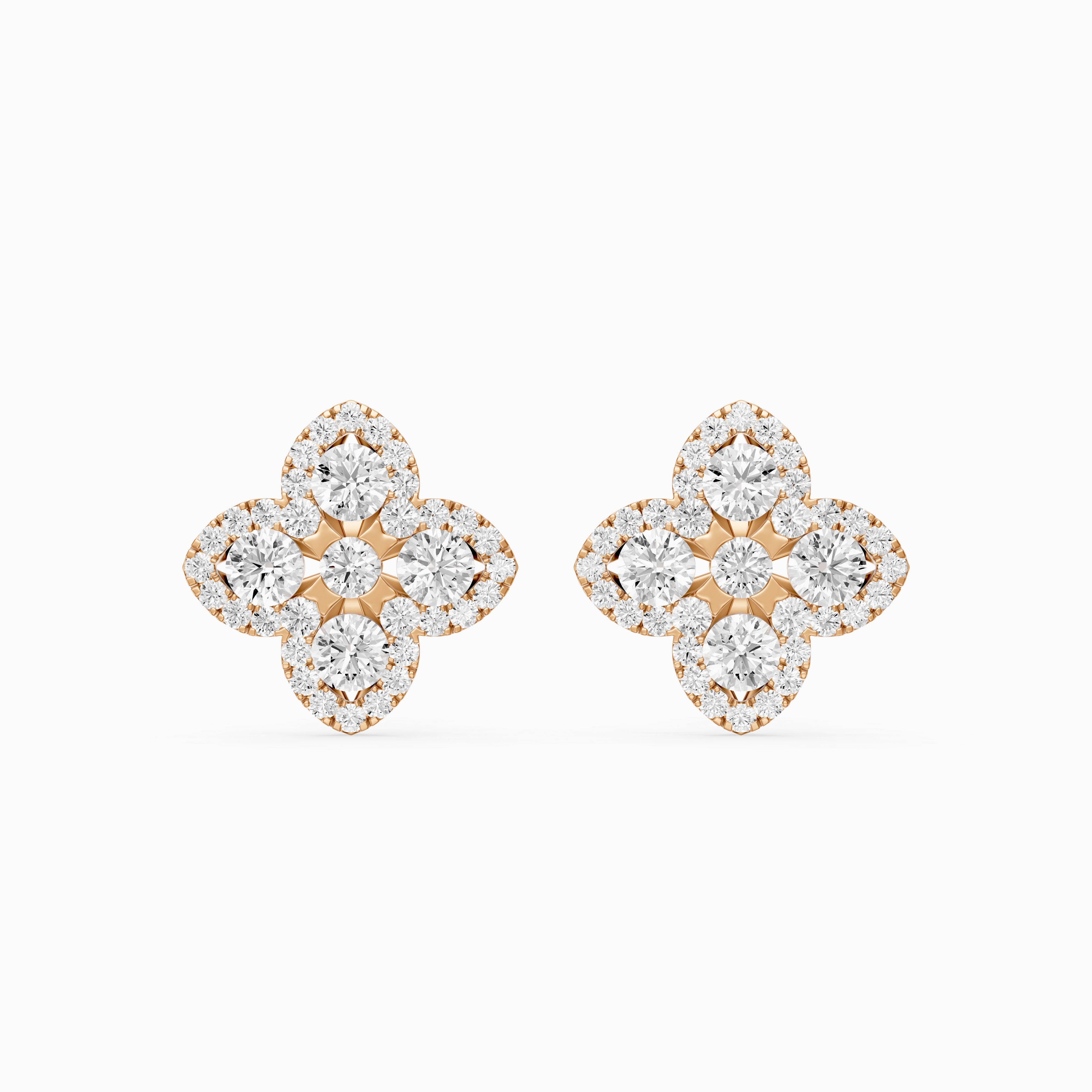 Nirvana Round Cut Lab Grown Diamond Floral Halo Stud Earrings
