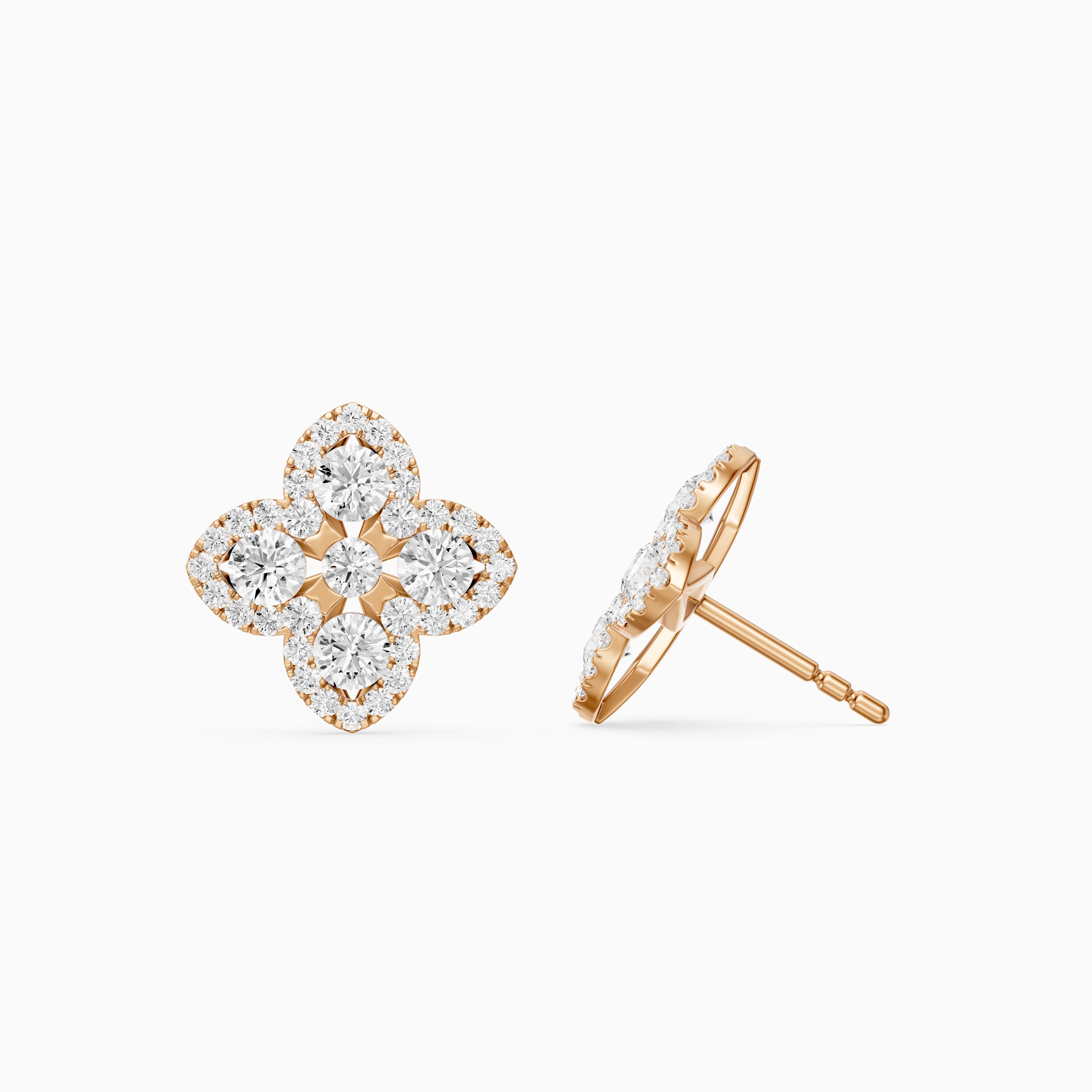 Nirvana Round Cut Lab Grown Diamond Floral Halo Stud Earrings