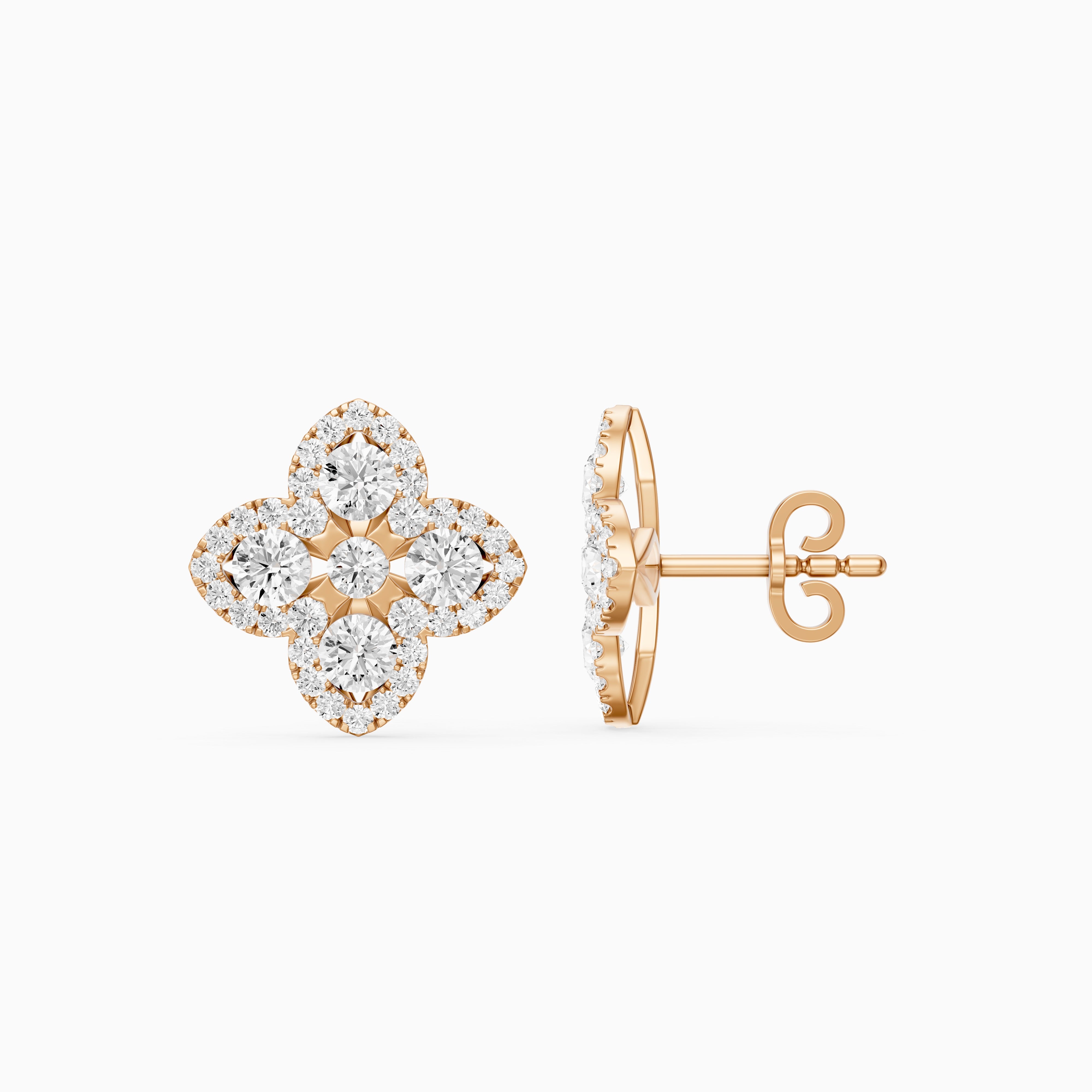 Nirvana Round Cut Lab Grown Diamond Floral Halo Stud Earrings