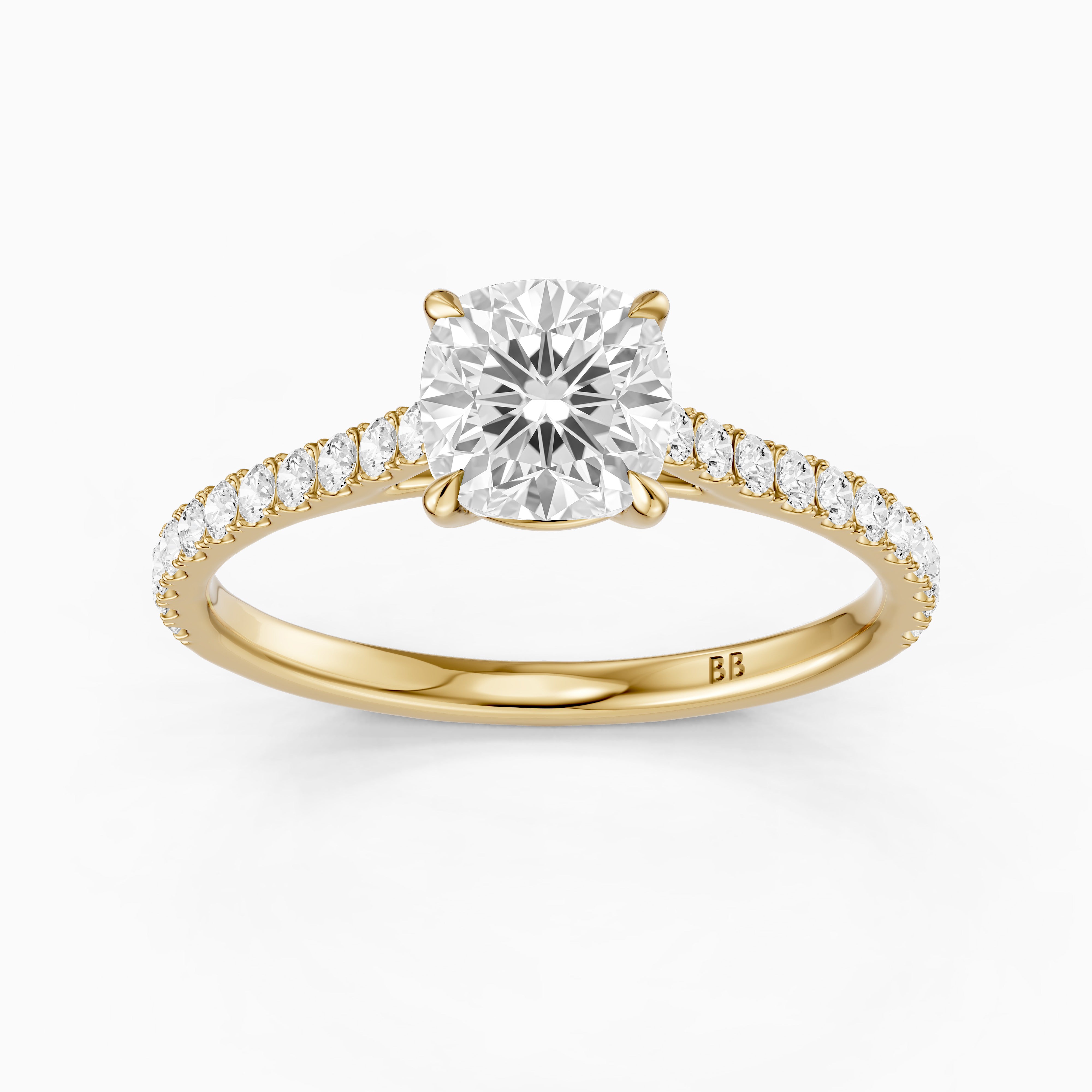 Lauren Cushion Cut Side Stone Pave Cathedral Lab Grown Diamond Ring