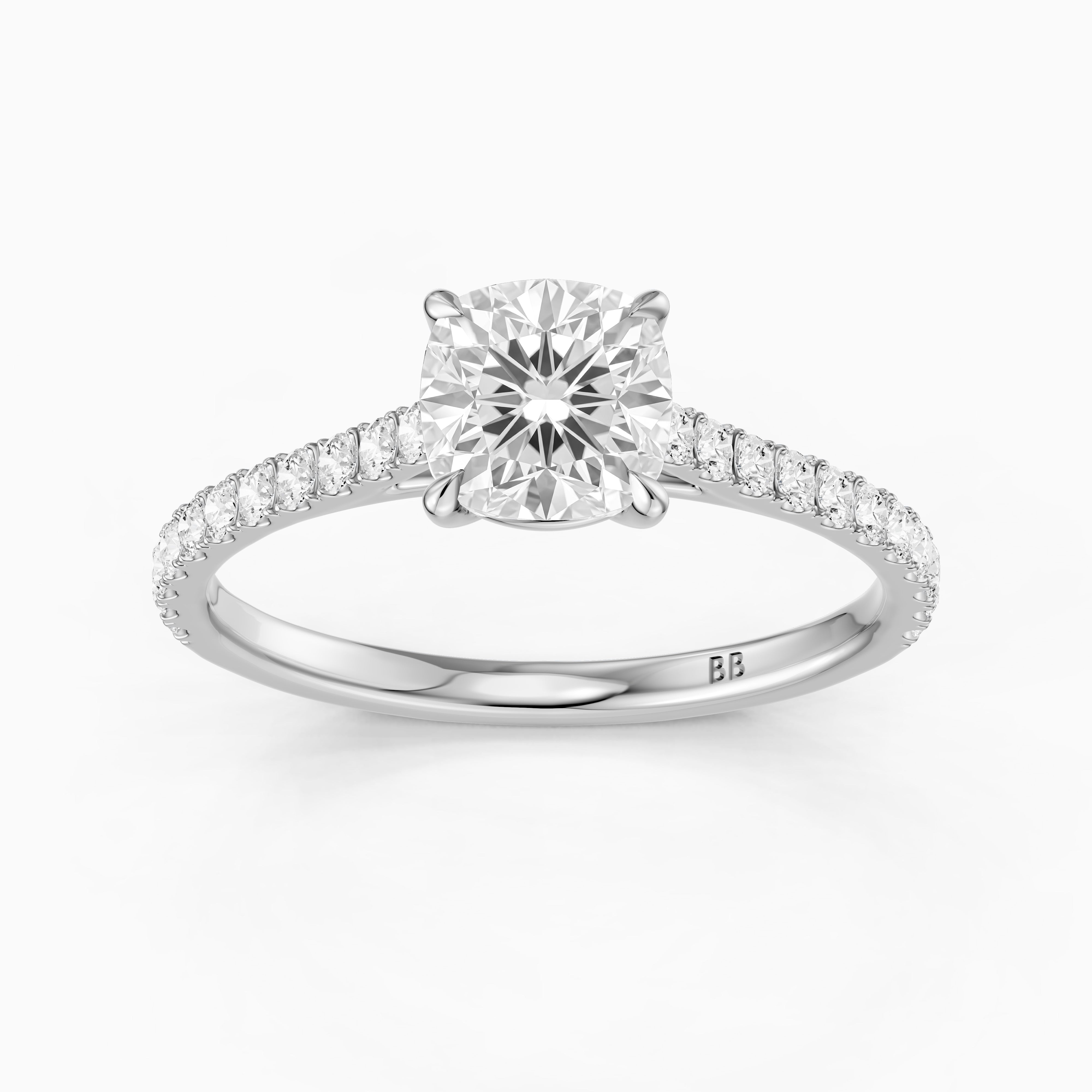 Lauren Cushion Cut Side Stone Pave Cathedral Lab Grown Diamond Ring