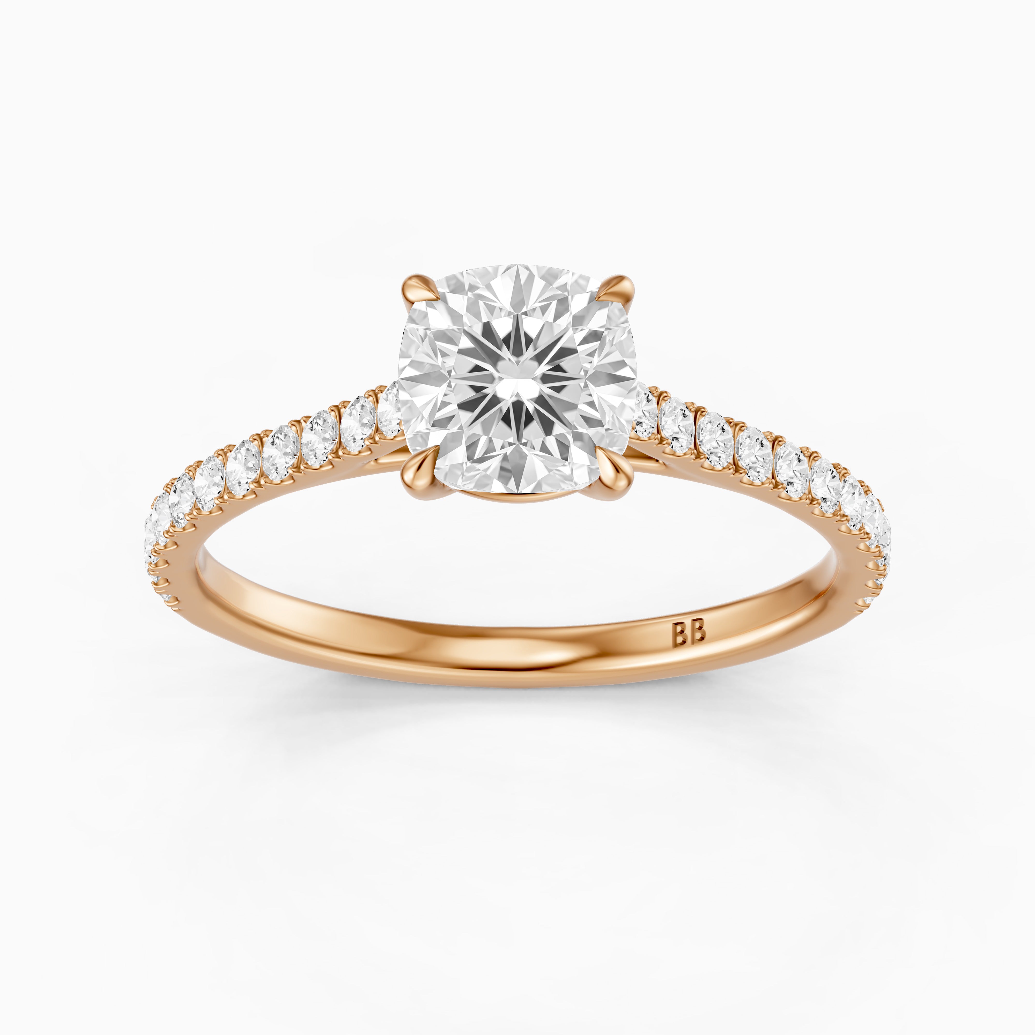 Lauren Cushion Cut Side Stone Pave Cathedral Lab Grown Diamond Ring