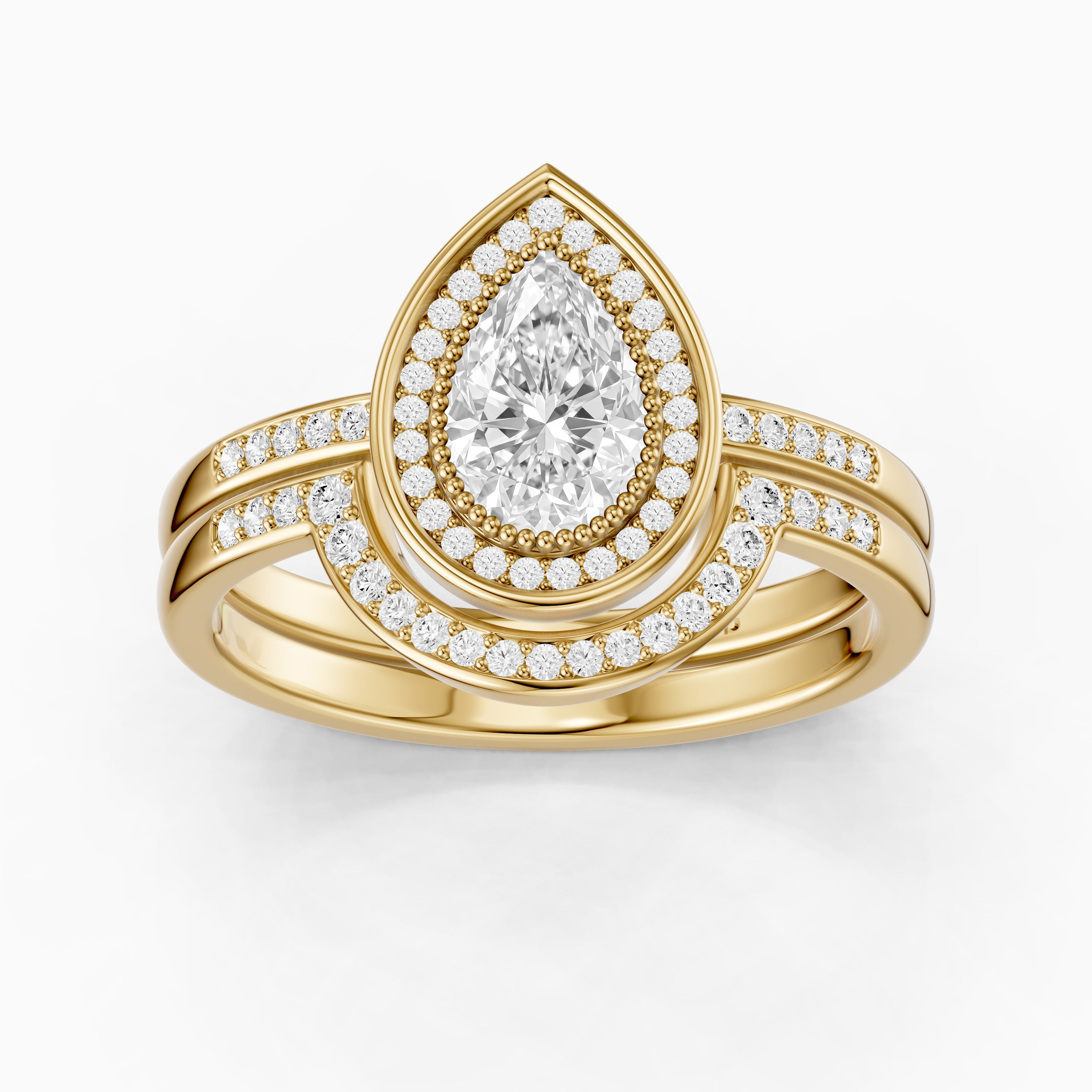 Cameron Pear Shaped Lab Grown Diamond Halo Bridal Set with Contour Band