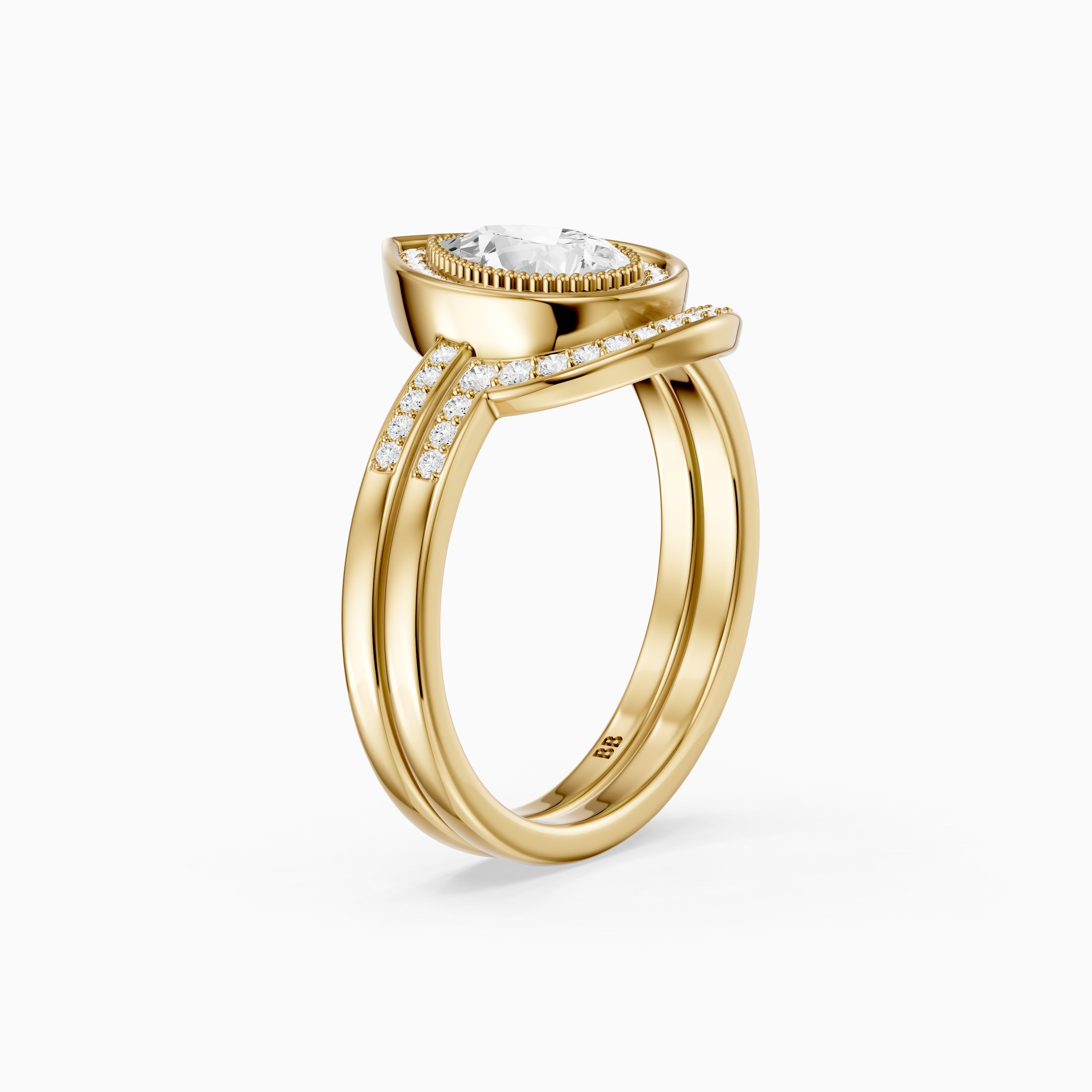 Cameron Pear Shaped Lab Grown Diamond Halo Bridal Set with Contour Band
