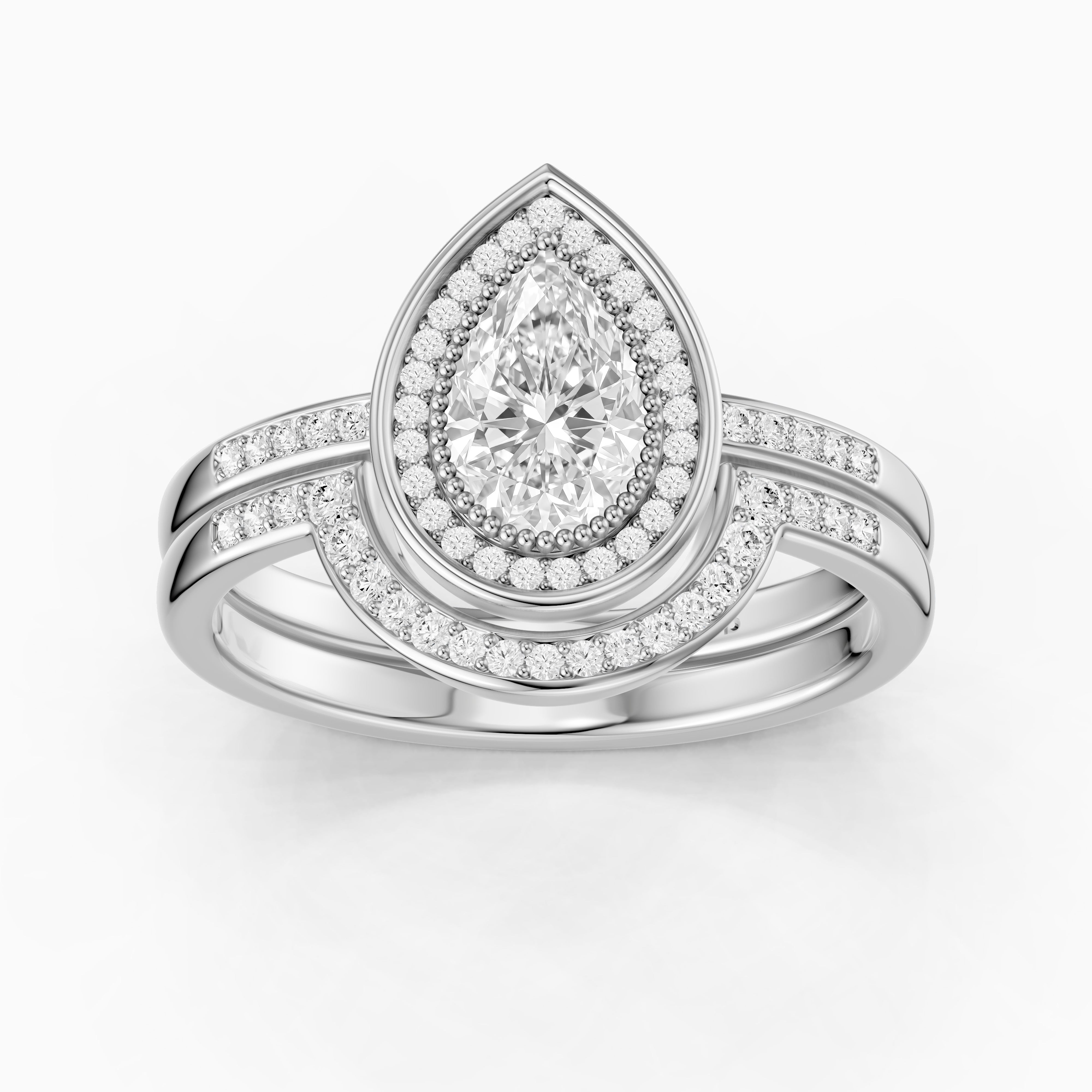 Cameron Pear Shaped Lab Grown Diamond Halo Bridal Set with Contour Band