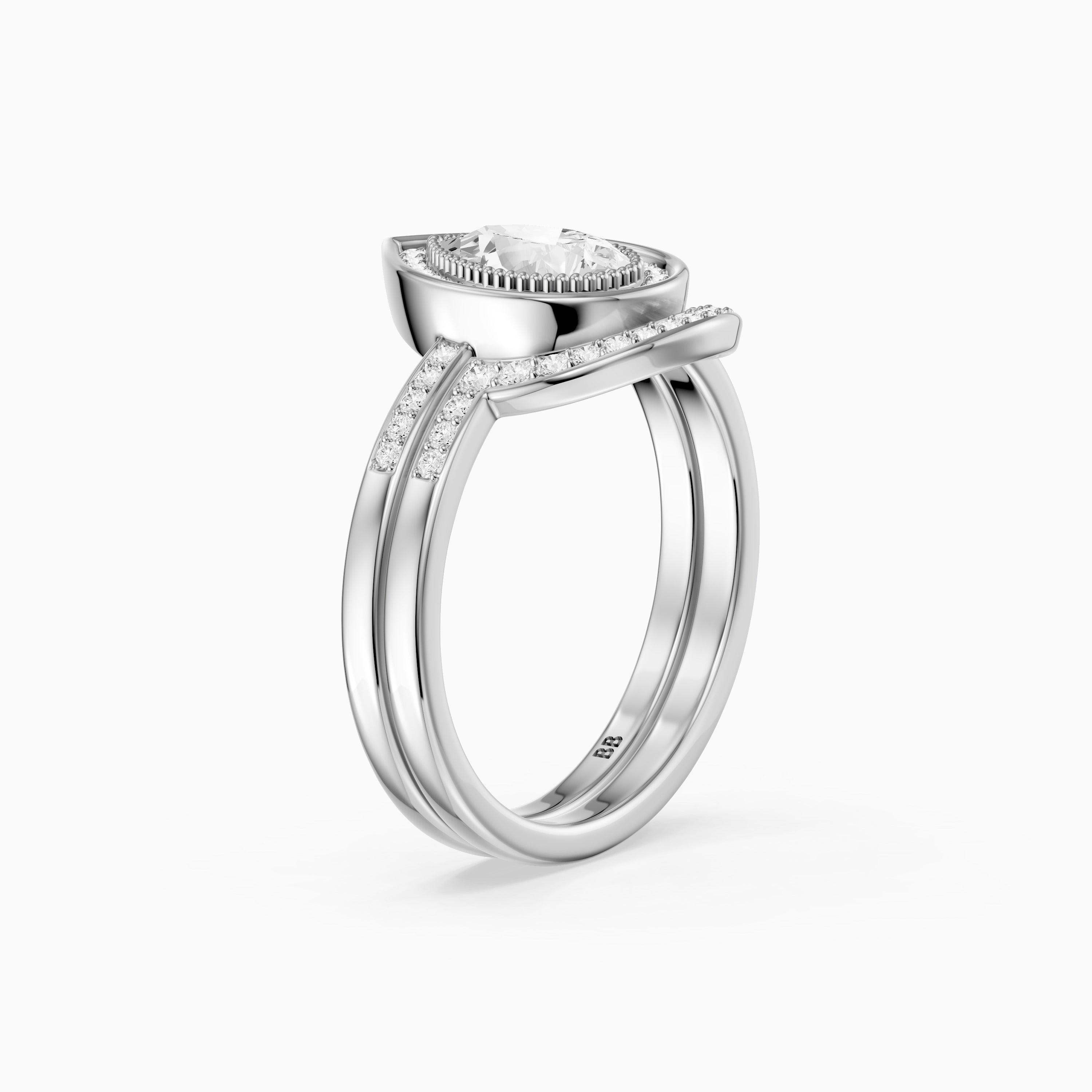 Cameron Pear Shaped Lab Grown Diamond Halo Bridal Set with Contour Band