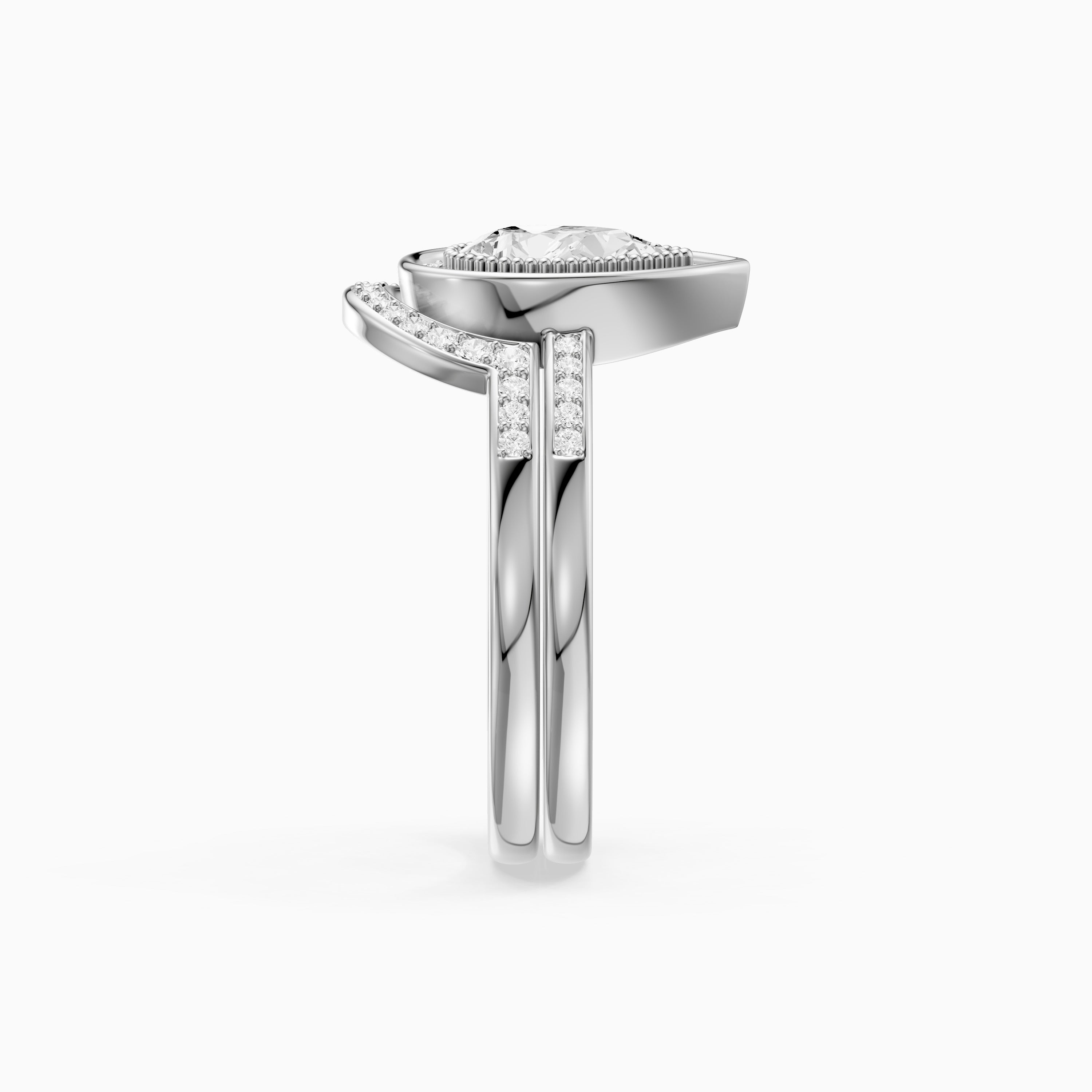 Cameron Pear Shaped Lab Grown Diamond Halo Bridal Set with Contour Band