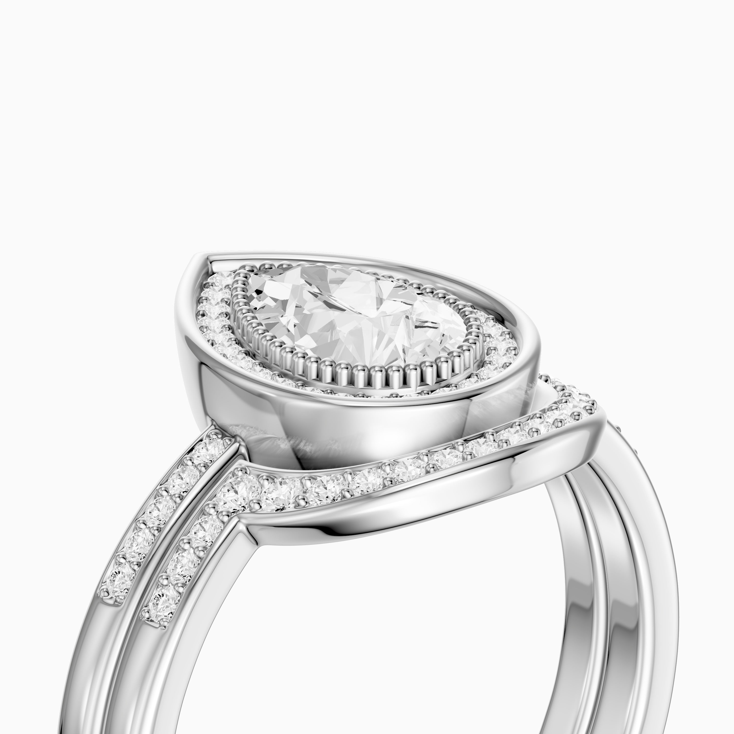 Cameron Pear Shaped Lab Grown Diamond Halo Bridal Set with Contour Band