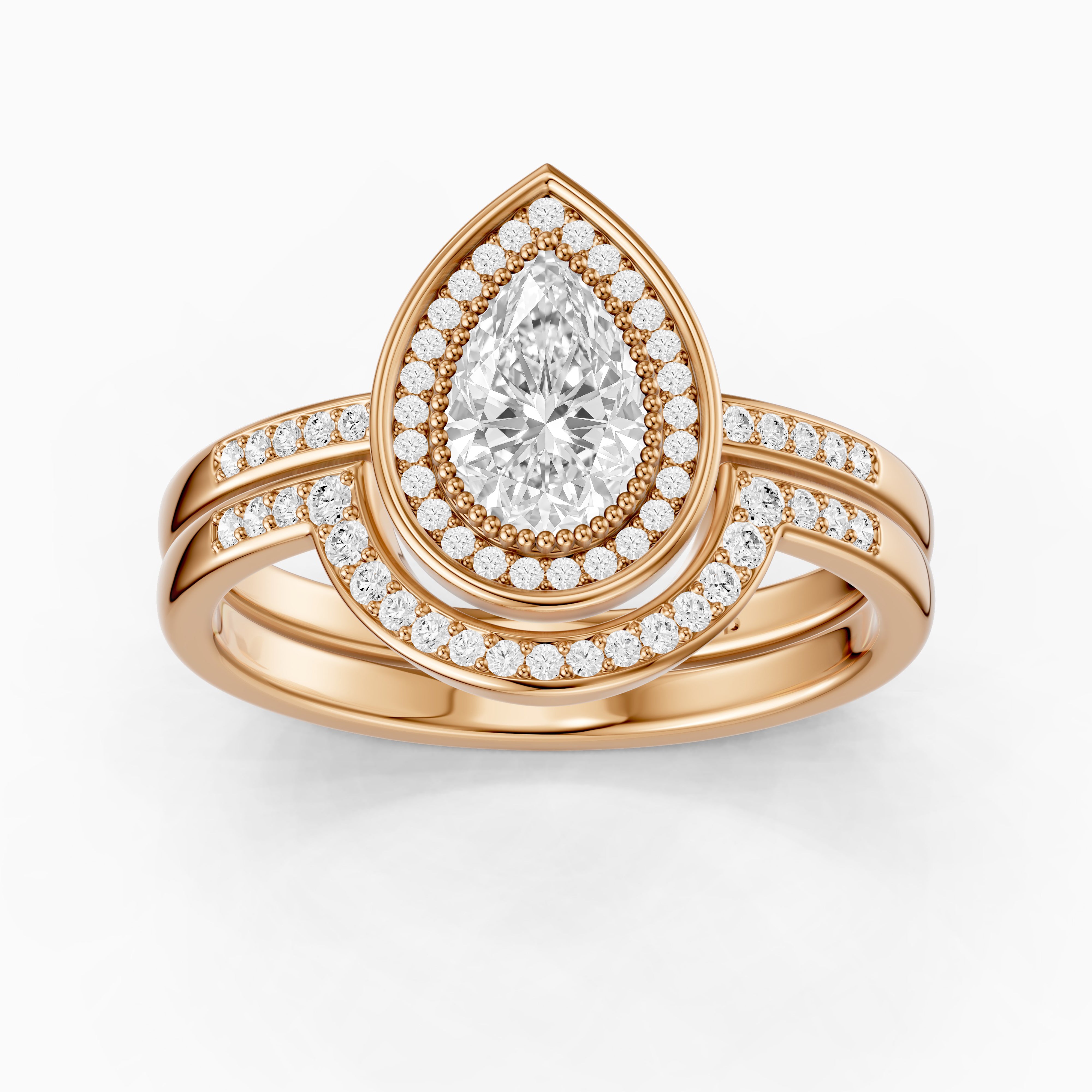 Cameron Pear Shaped Lab Grown Diamond Halo Bridal Set with Contour Band