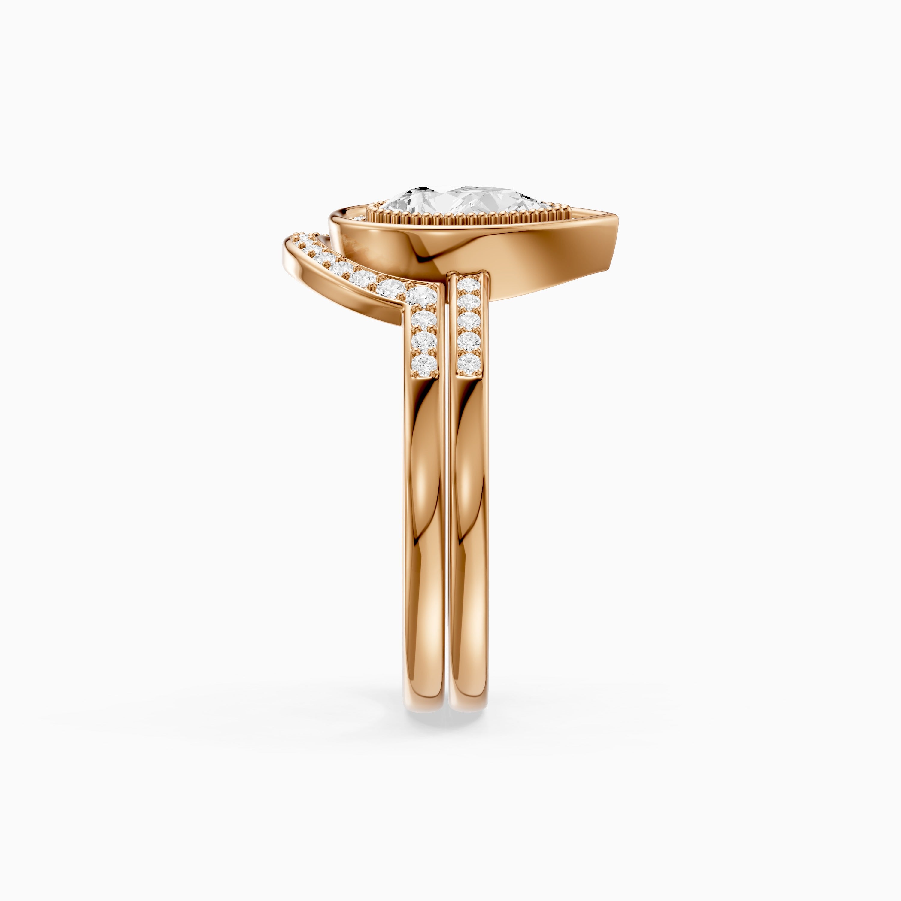 Cameron Pear Shaped Lab Grown Diamond Halo Bridal Set with Contour Band