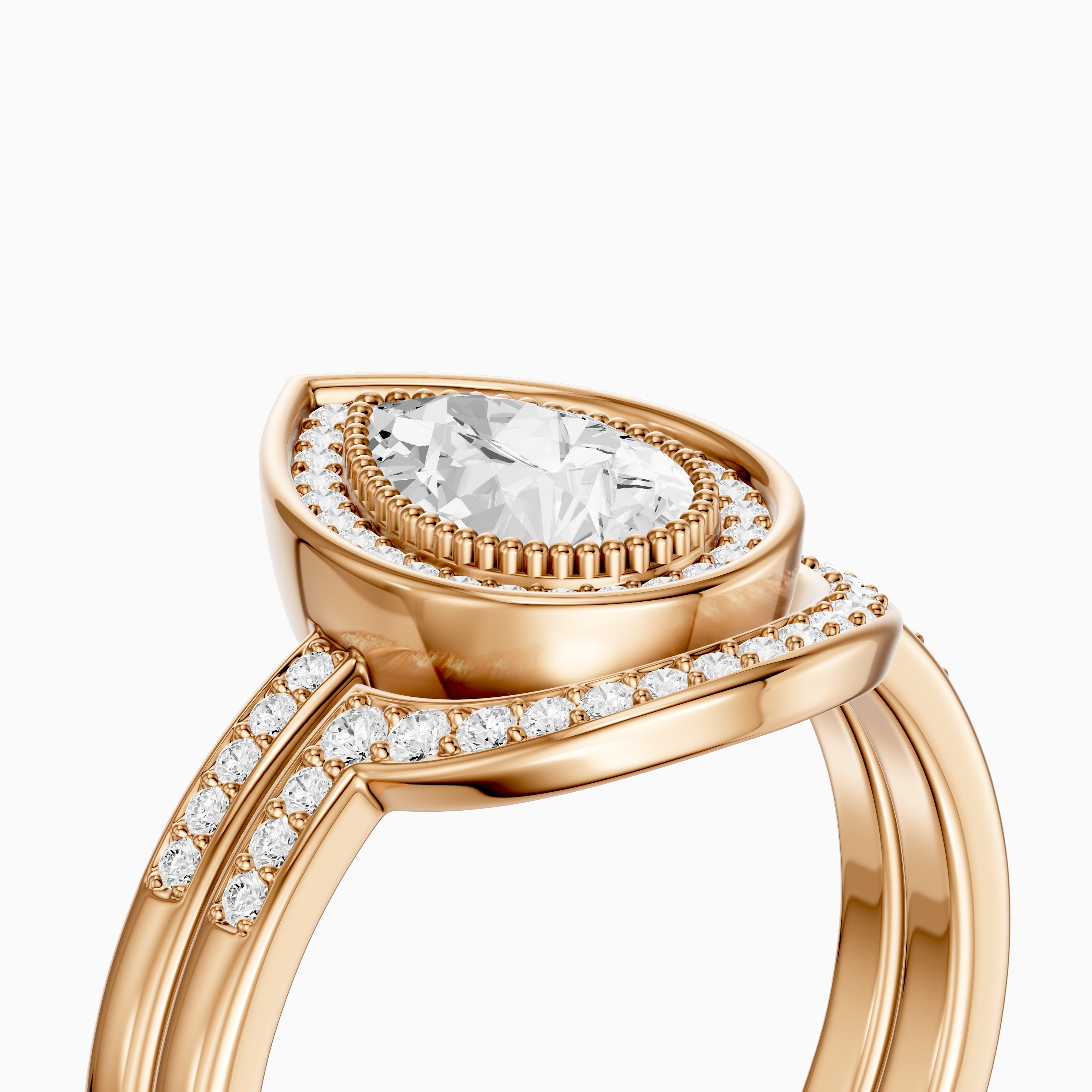 Cameron Pear Shaped Lab Grown Diamond Halo Bridal Set with Contour Band