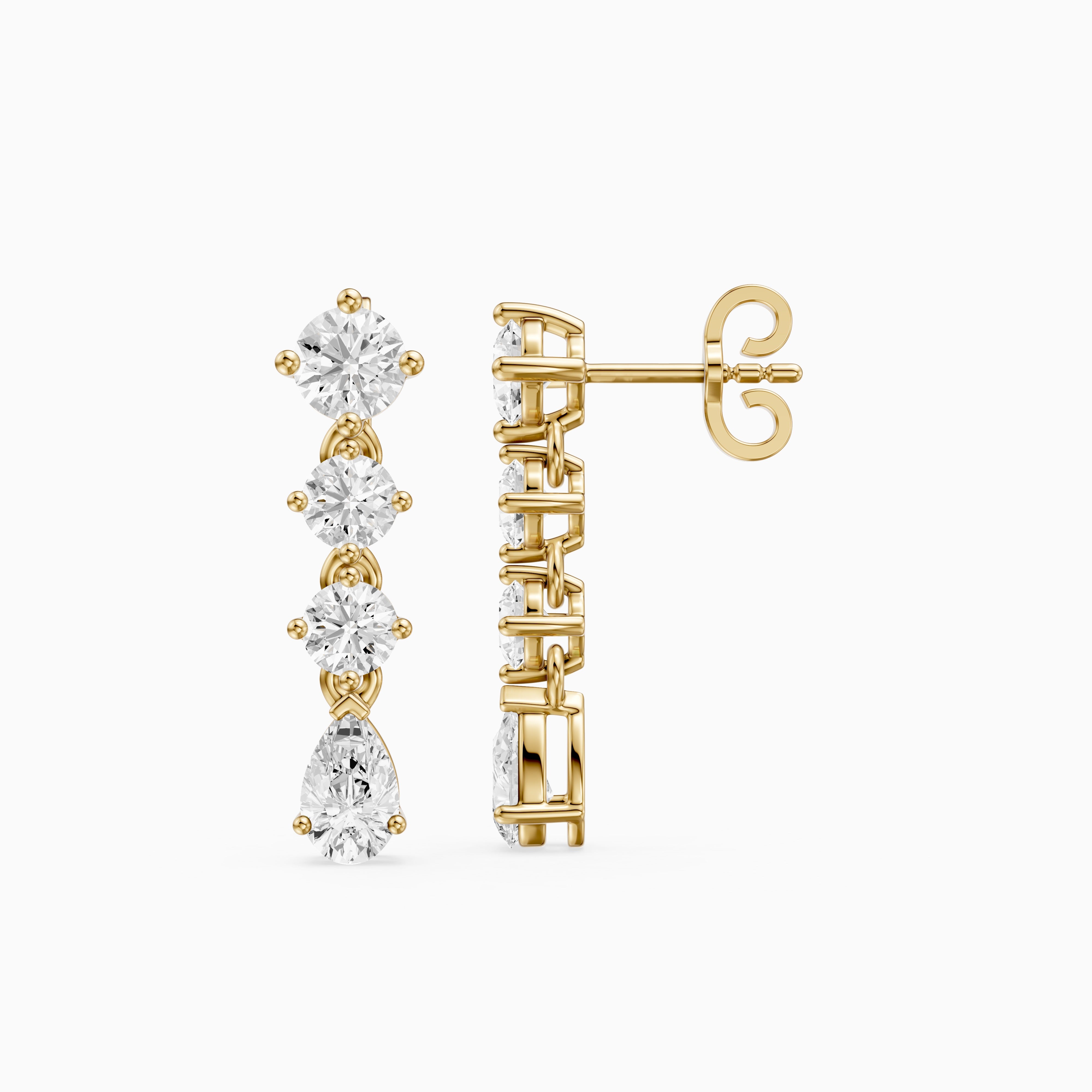 Willow Round and Pear Lab Grown Diamond Linear Drop Earrings