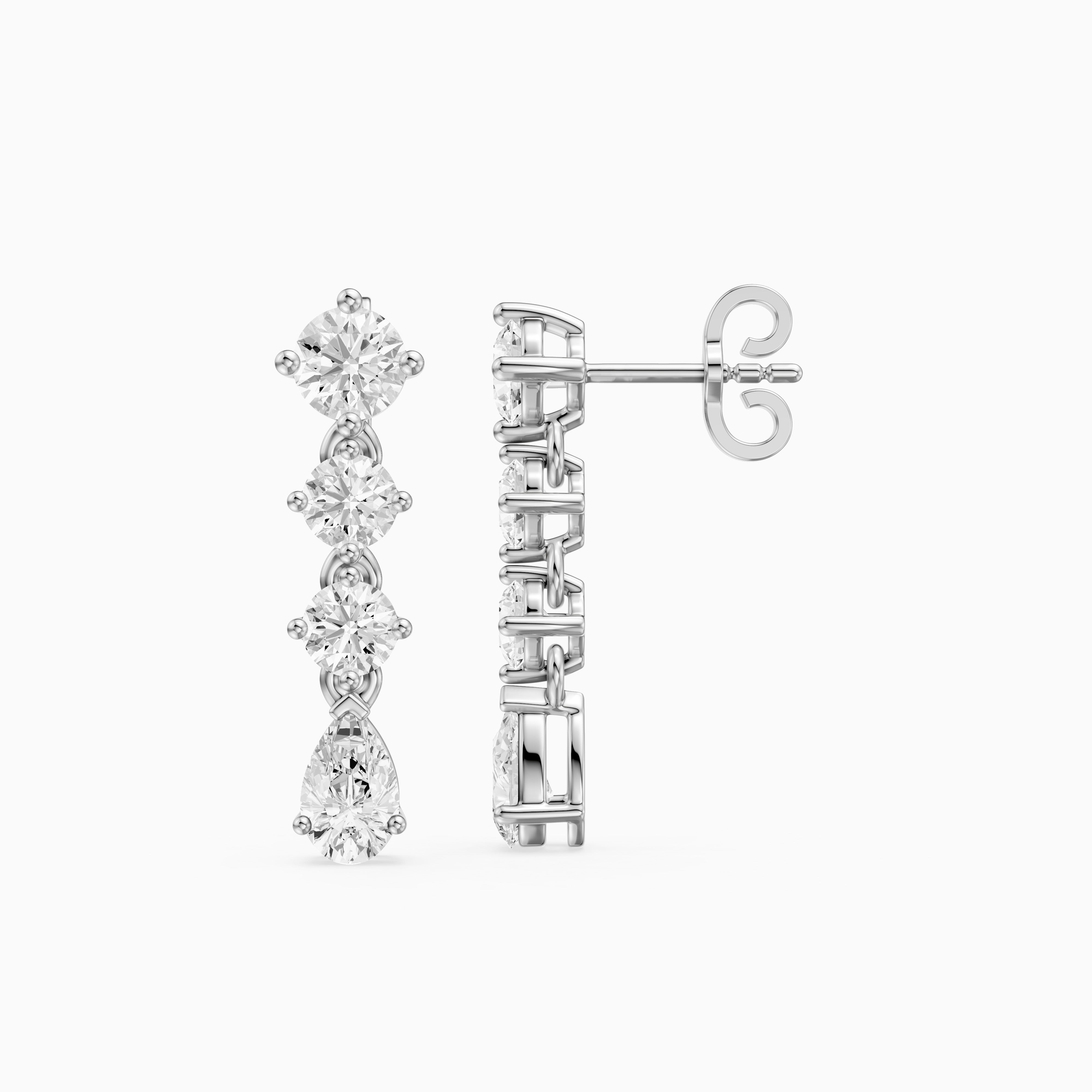 Willow Round and Pear Lab Grown Diamond Linear Drop Earrings