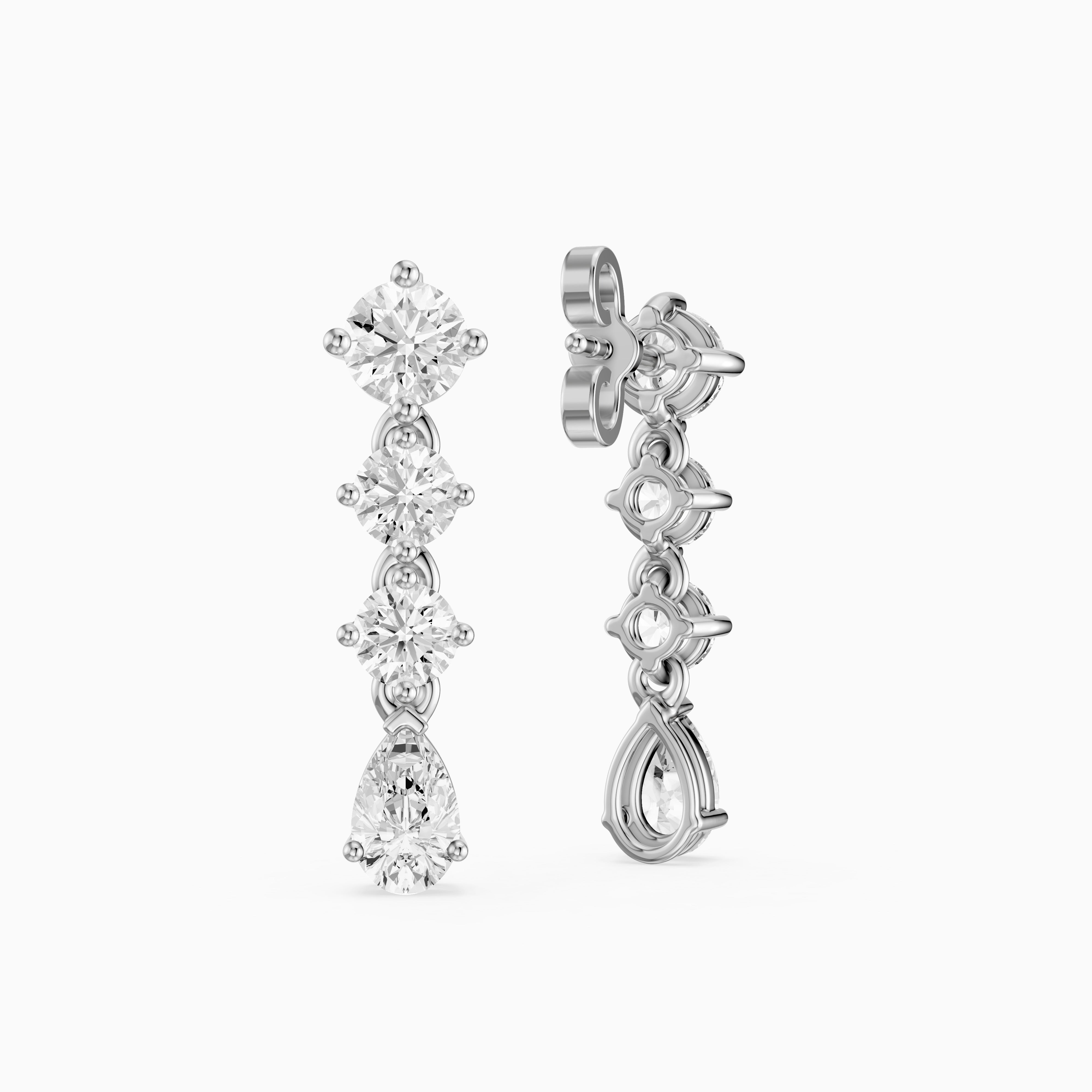 Willow Round and Pear Lab Grown Diamond Linear Drop Earrings