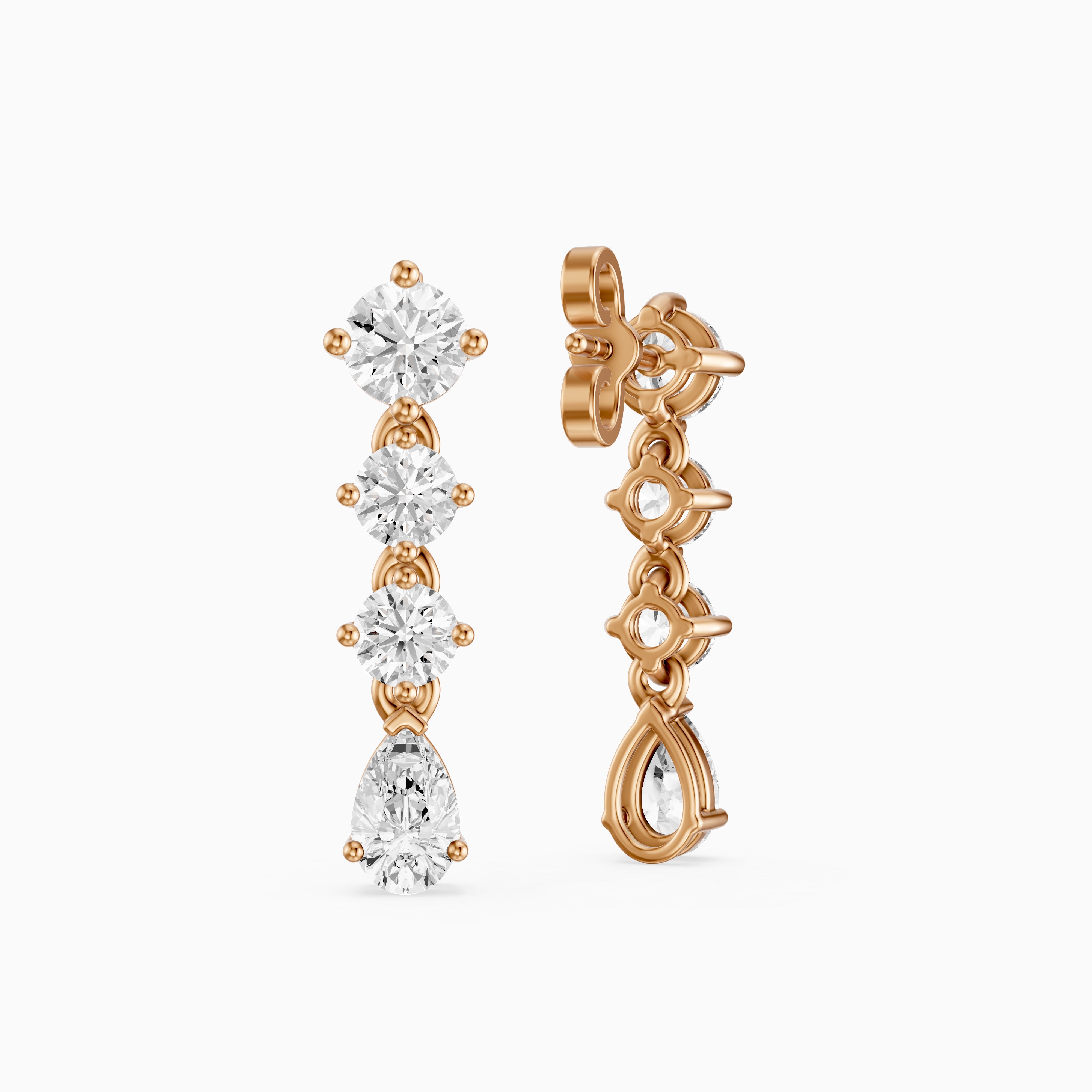 Willow Round and Pear Lab Grown Diamond Linear Drop Earrings
