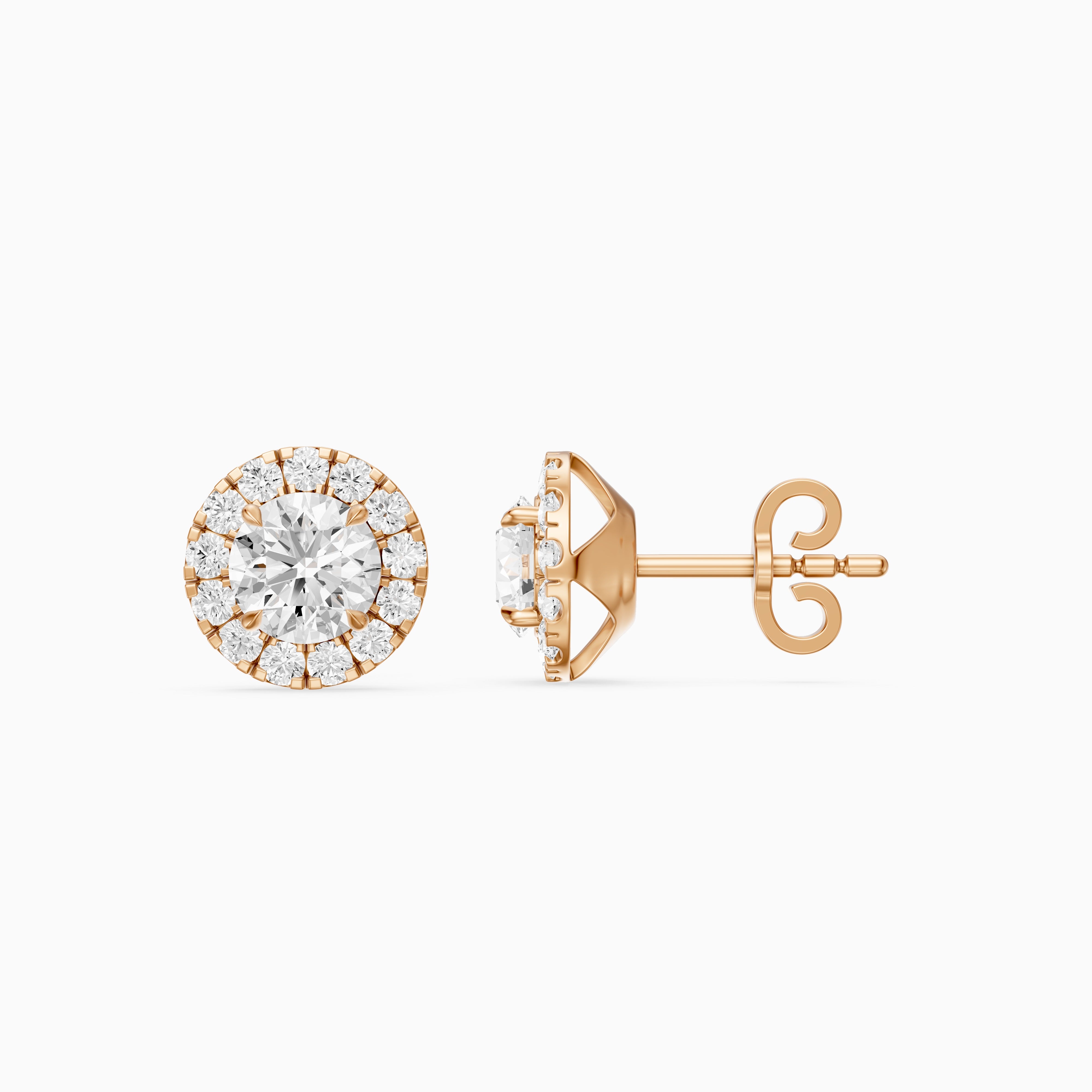 Audrey Round Cut Lab Grown Diamond Halo Cluster Stud Earrings