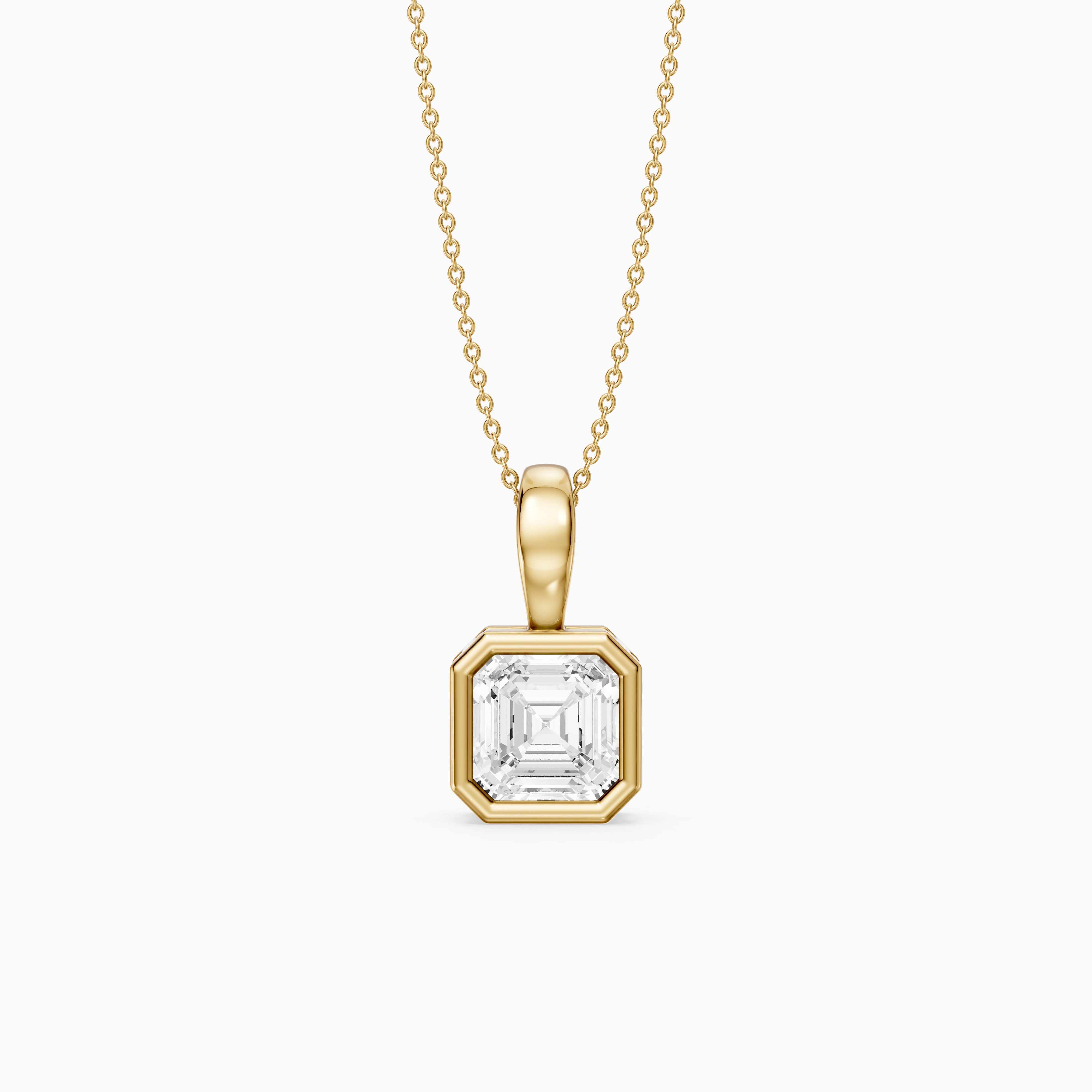 Priscilla Asscher Cut Bezel Set Lab Grown Diamond Solitaire Pendant