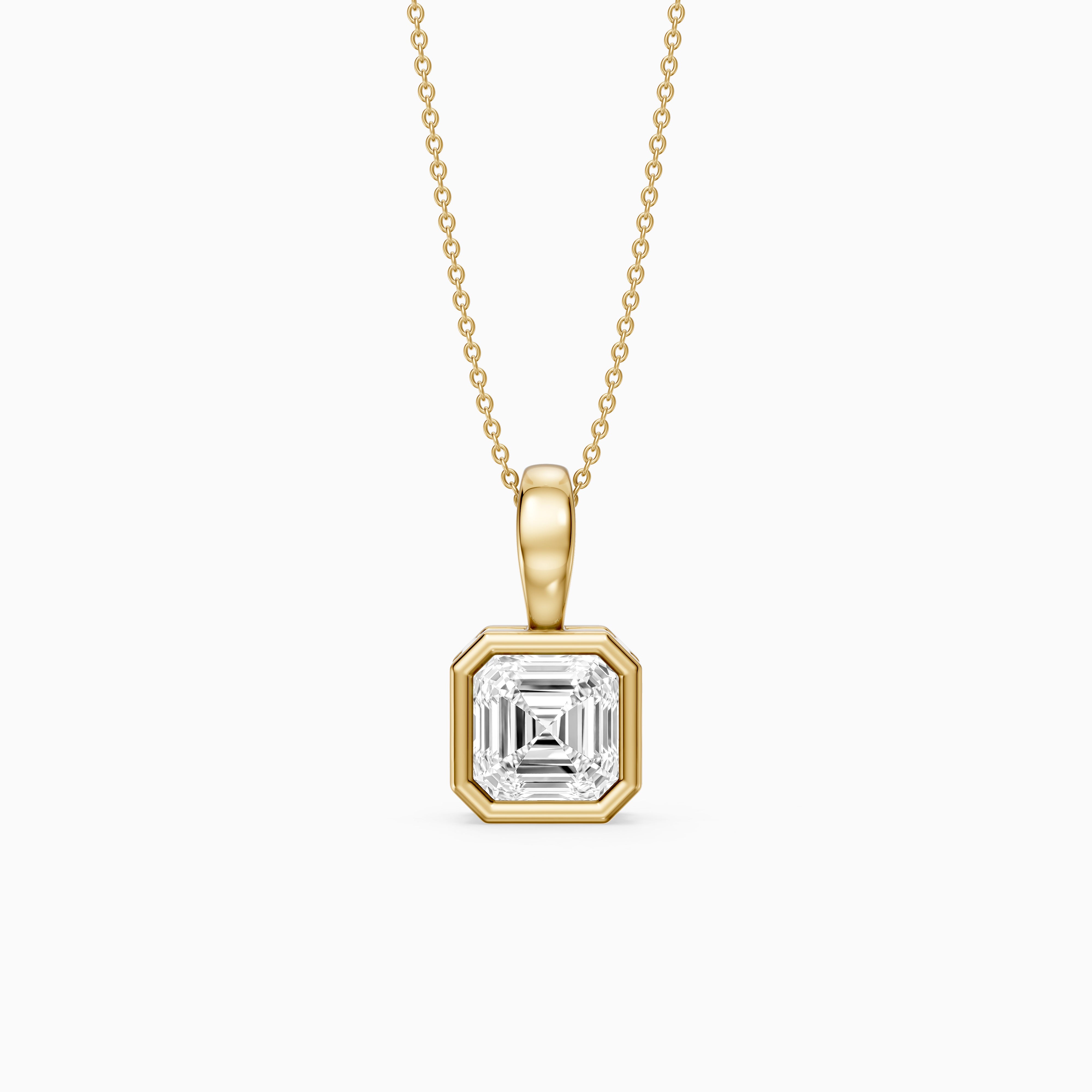Priscilla Asscher Cut Bezel Set Lab Grown Diamond Solitaire Pendant