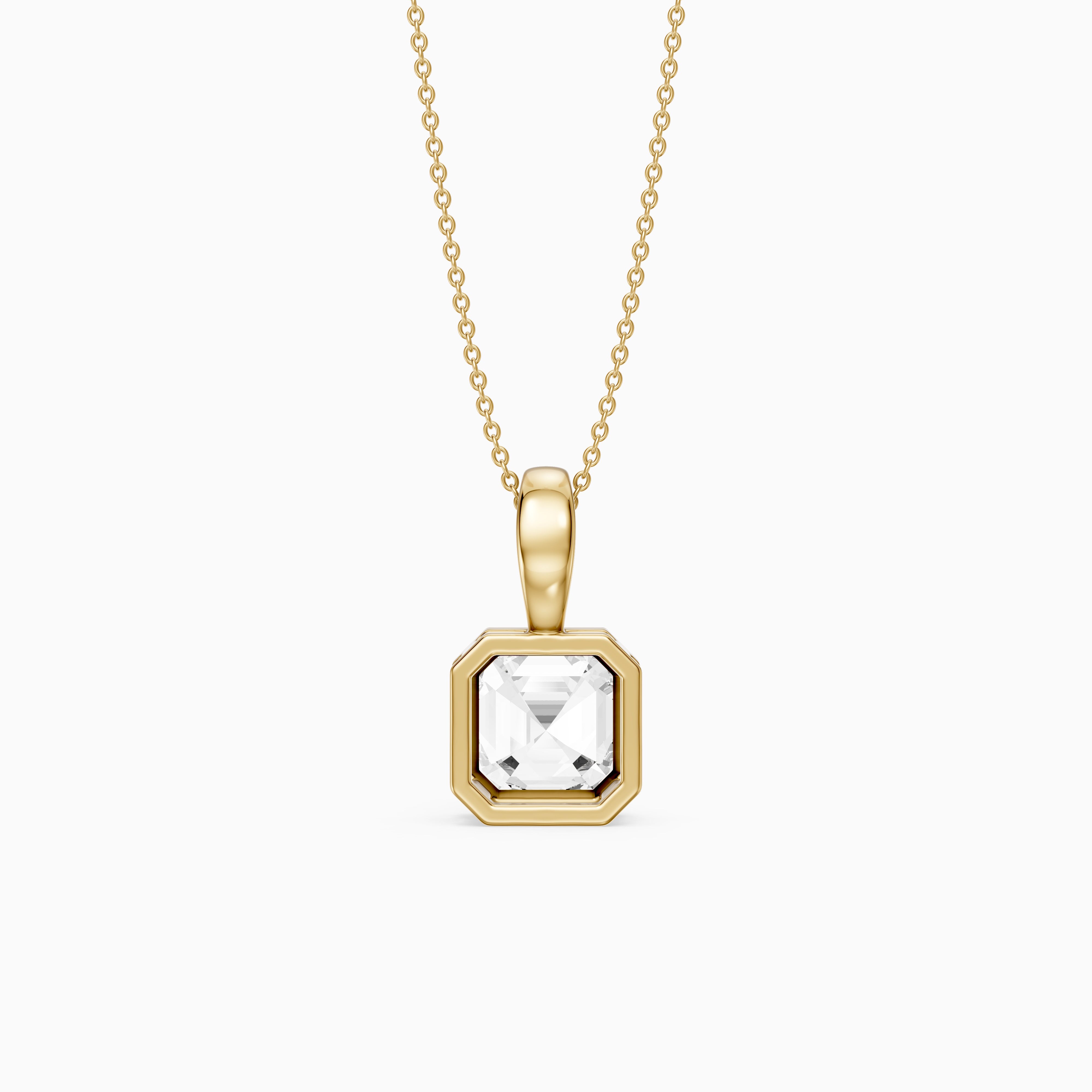 Priscilla Asscher Cut Bezel Set Lab Grown Diamond Solitaire Pendant
