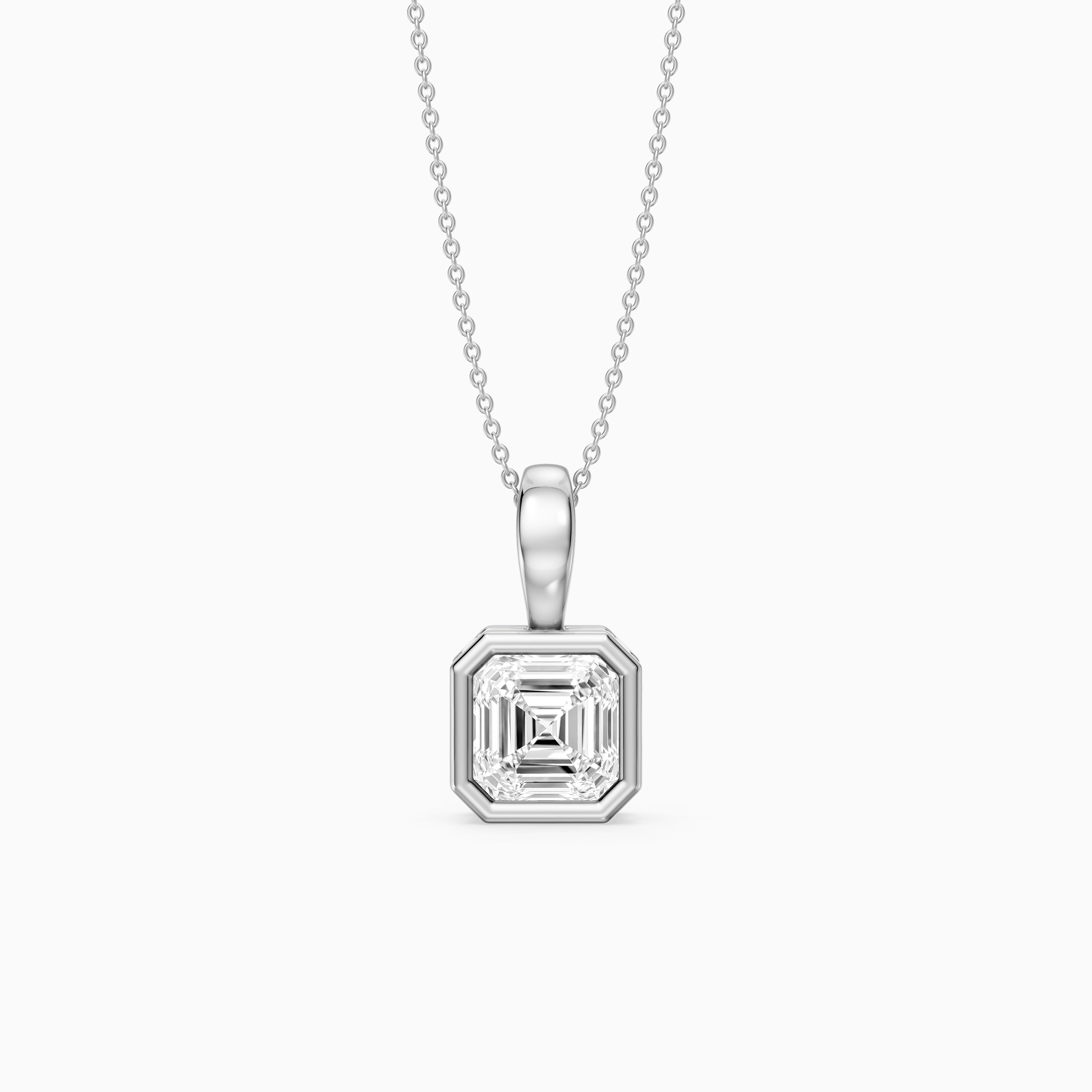 Priscilla Asscher Cut Bezel Set Lab Grown Diamond Solitaire Pendant