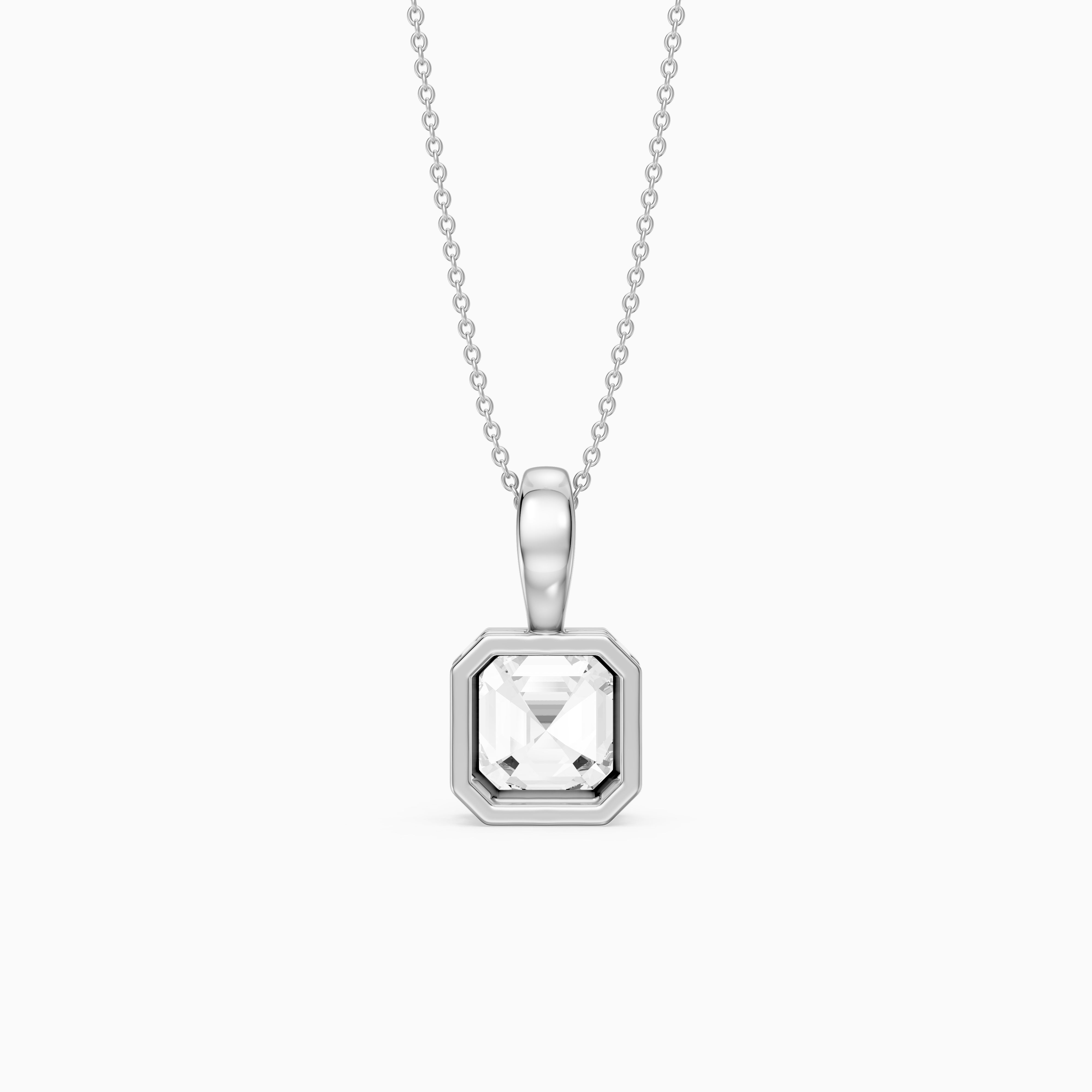Priscilla Asscher Cut Bezel Set Lab Grown Diamond Solitaire Pendant