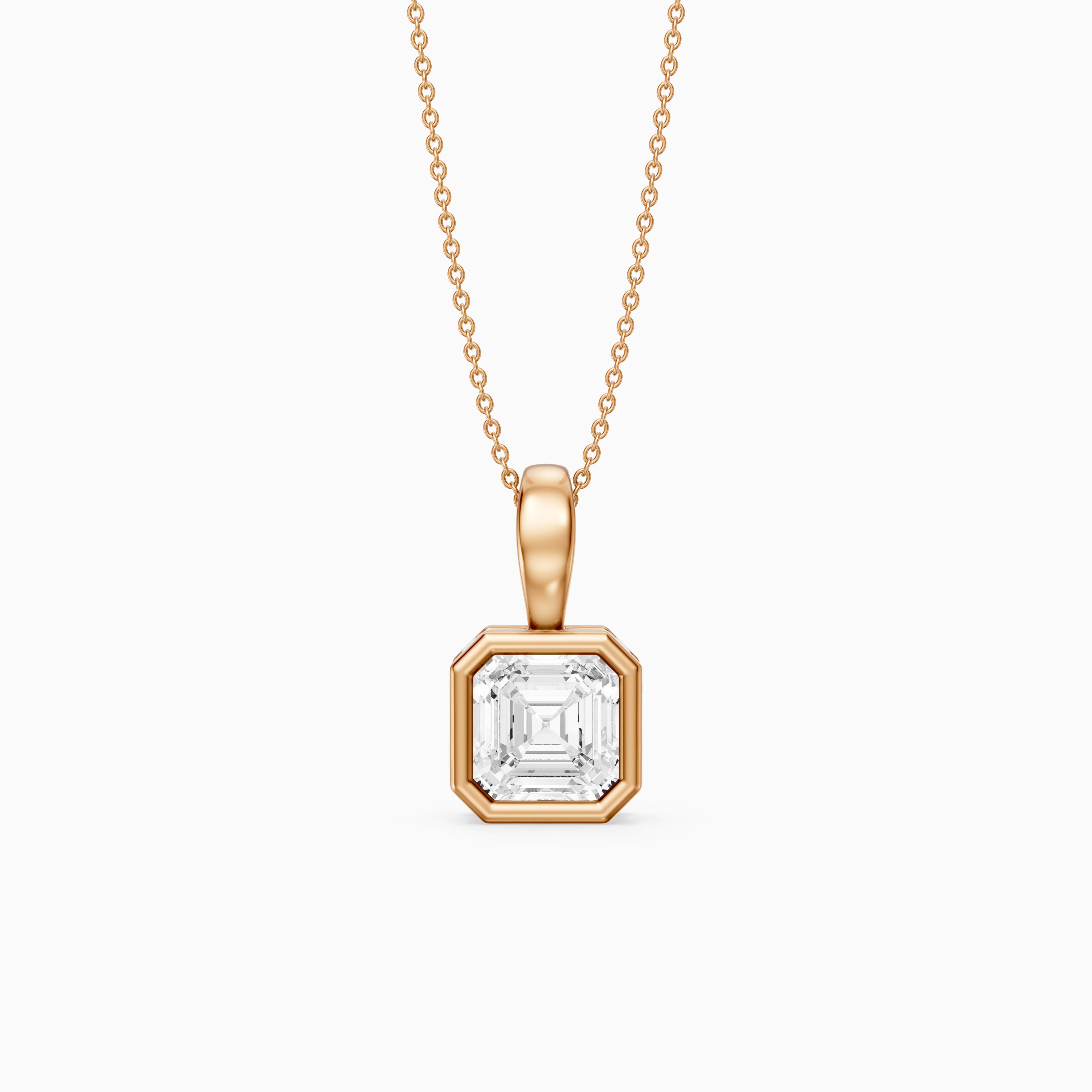 Priscilla Asscher Cut Bezel Set Lab Grown Diamond Solitaire Pendant
